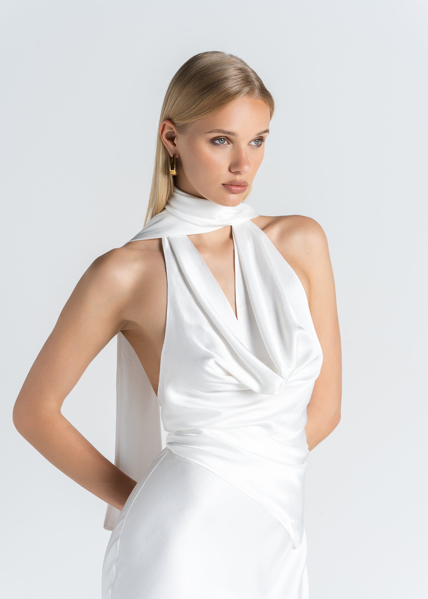Halo Satin Backless Halter Top - White Halo Satin Backless Halter Top - White