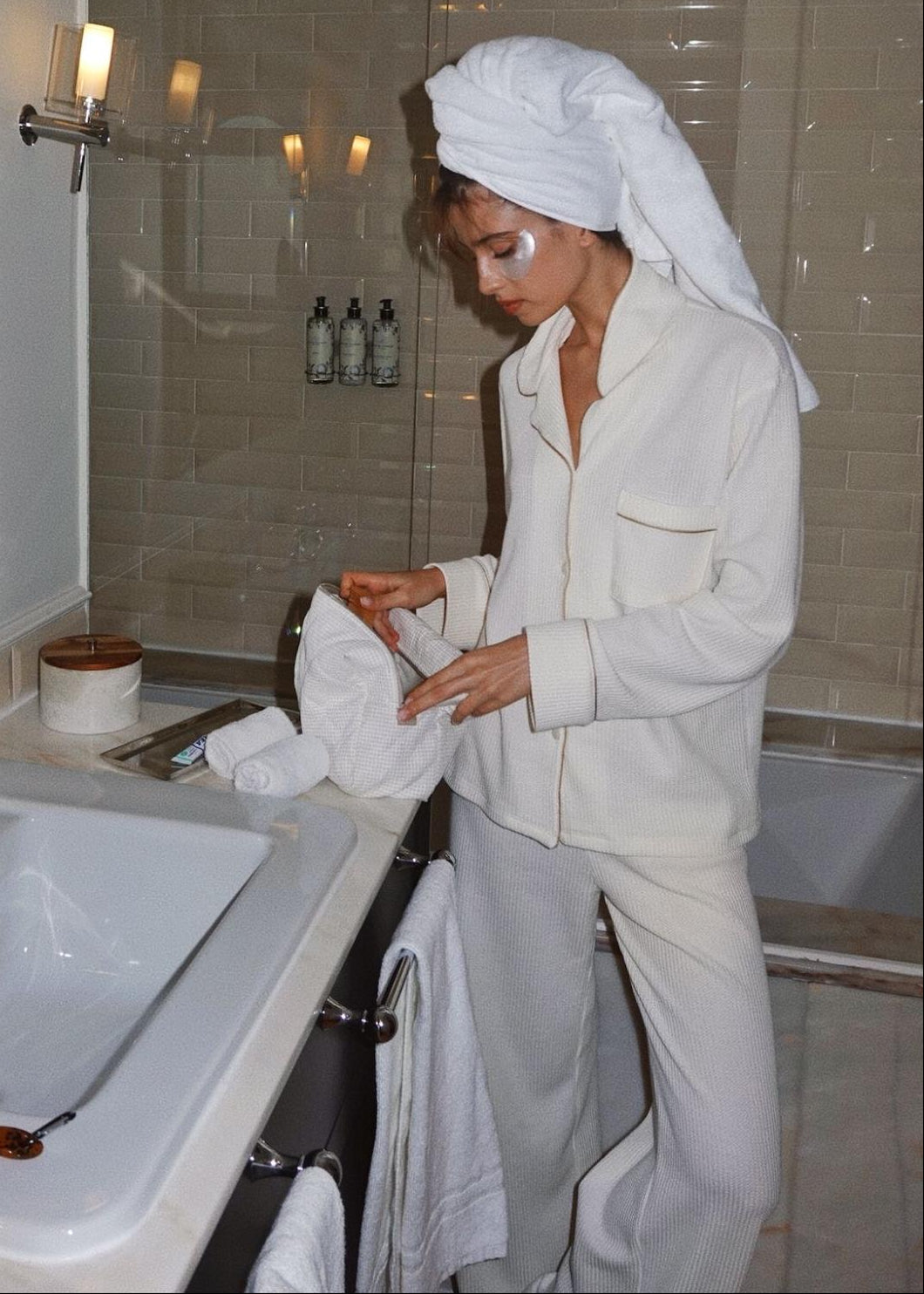 Waffle Loungewear PJ Set - Button Down & Pants