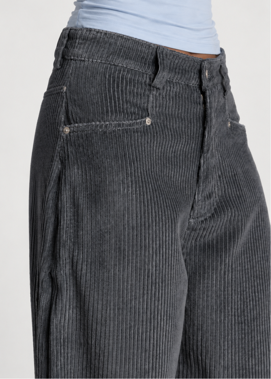 Ava Corduroy Barrel Trousers - Anthracite