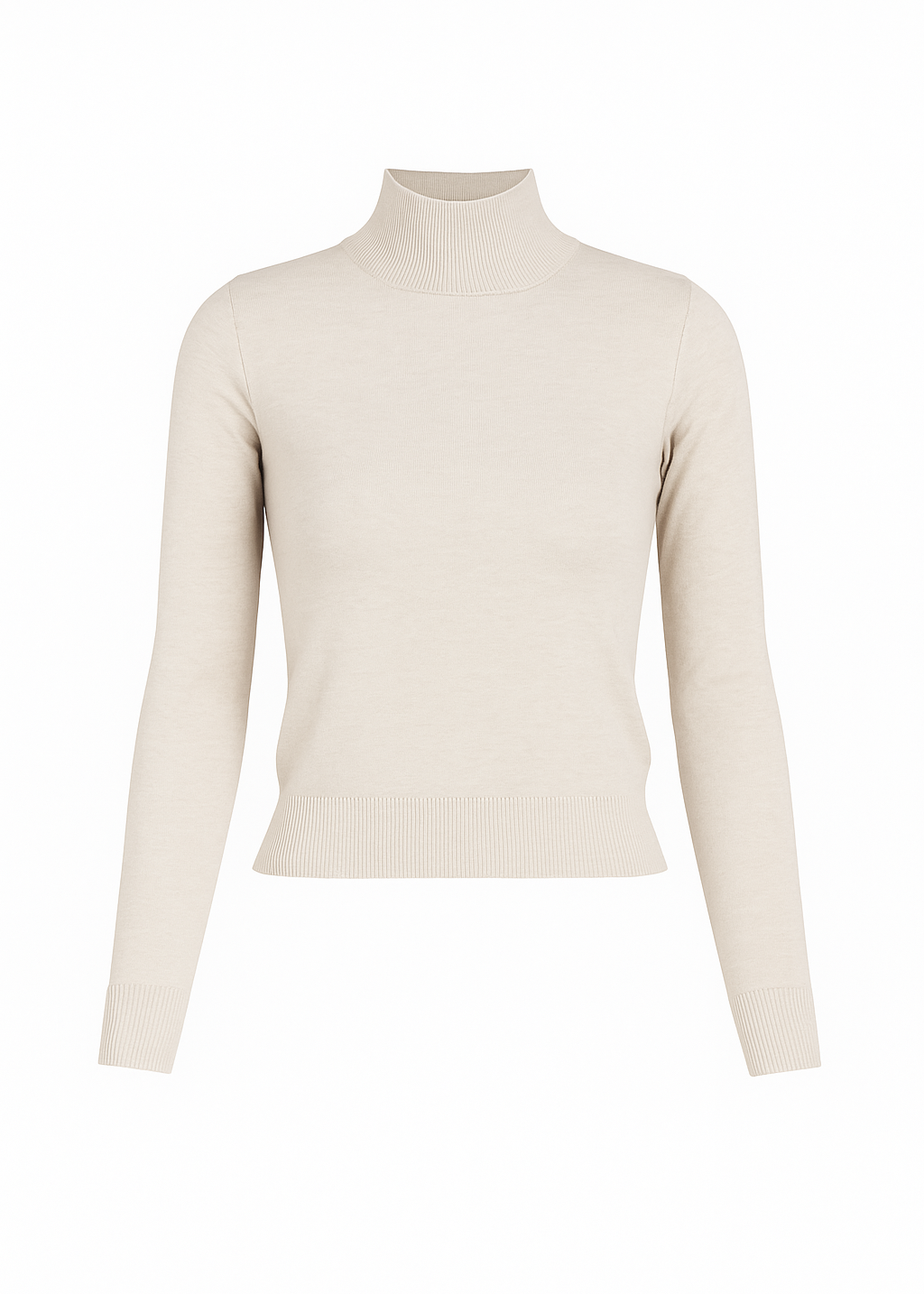 2nd Skin Knitted Mid-Neck Sweater - Beige