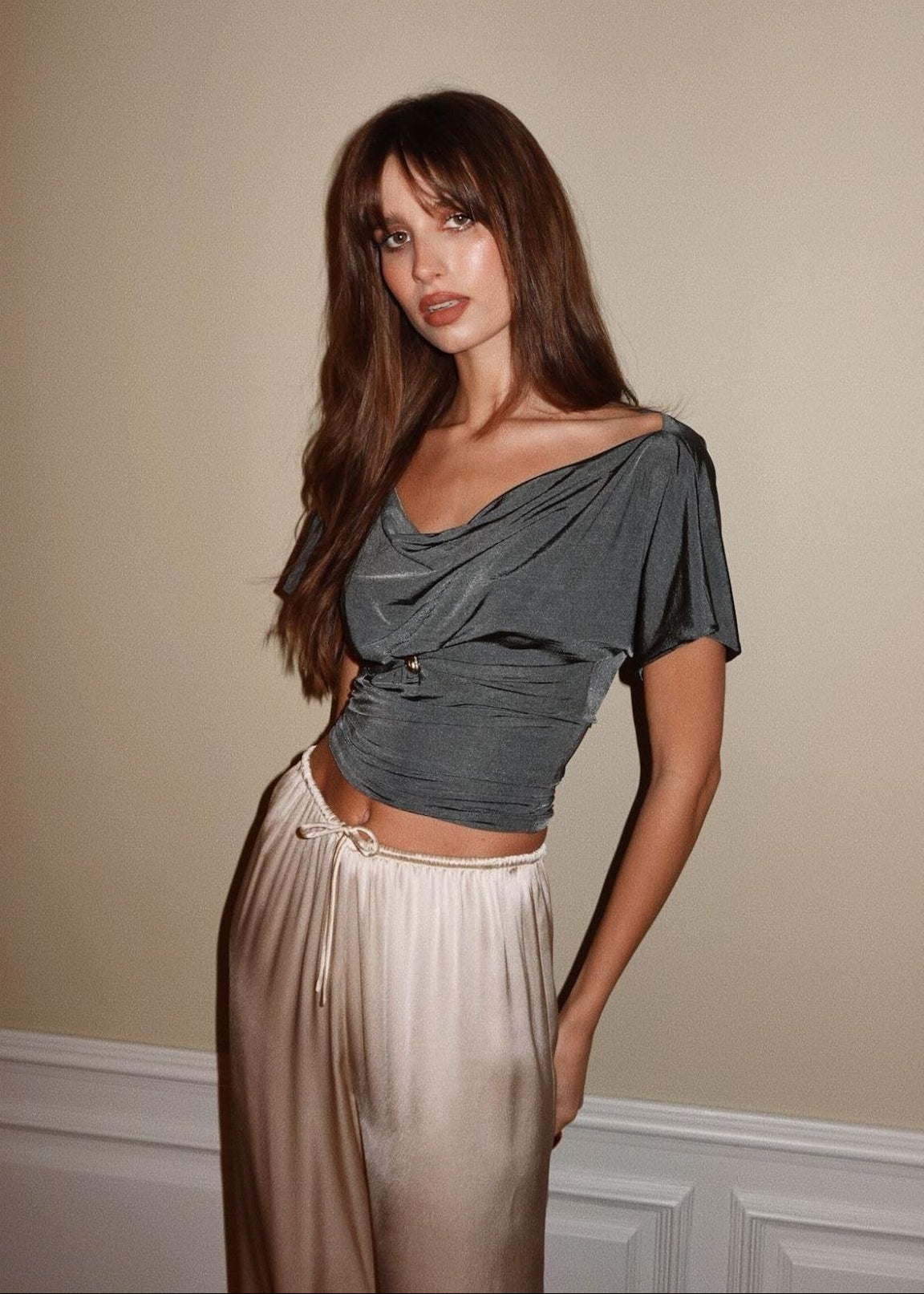 Astra Draped Cowl Top - Teal Green