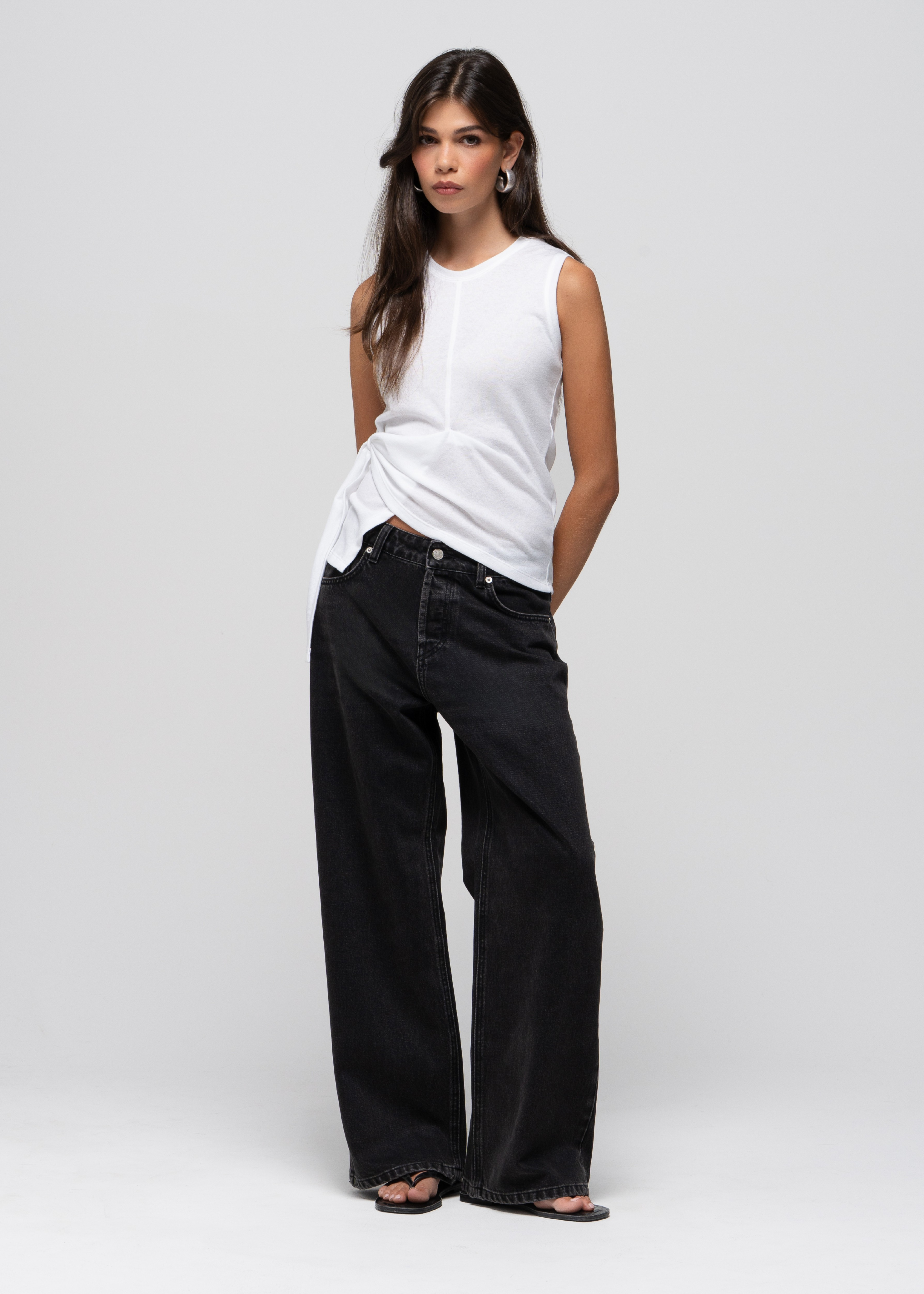 Mia Mid-Waist Wide Leg Jeans - Dark Grey
