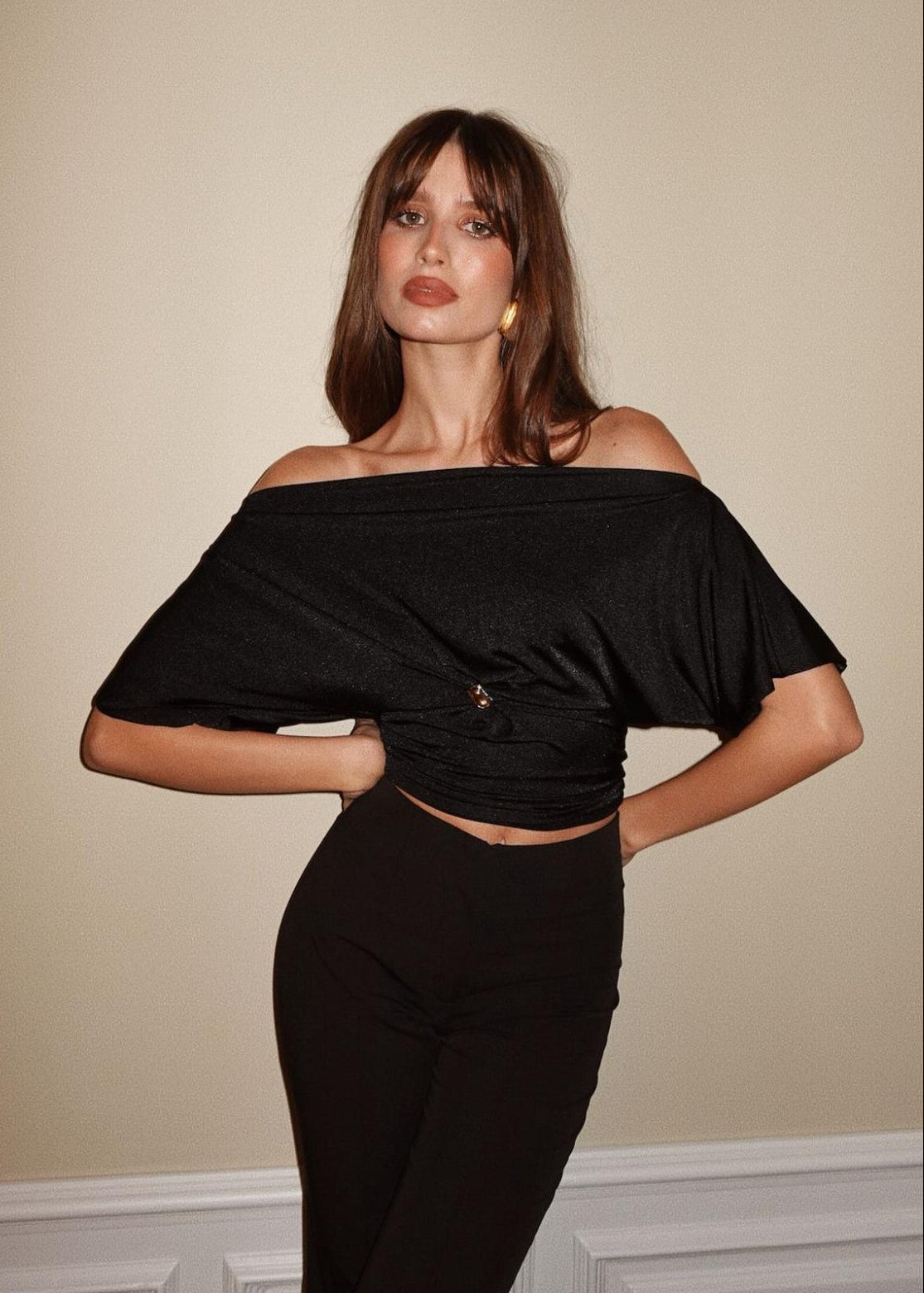Astra Draped Cowl Top - Black