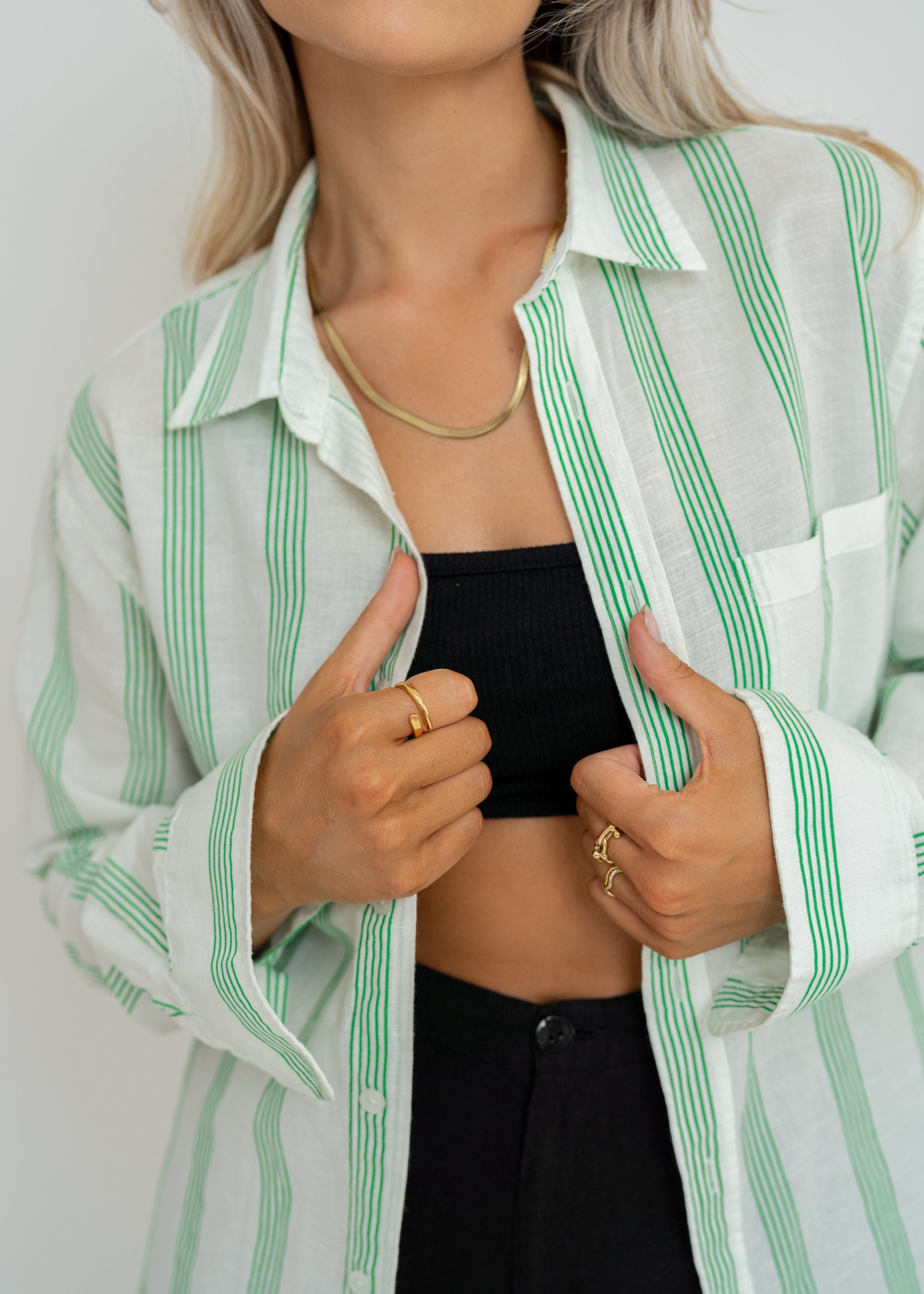 Miles Linen Shirt - Green & White