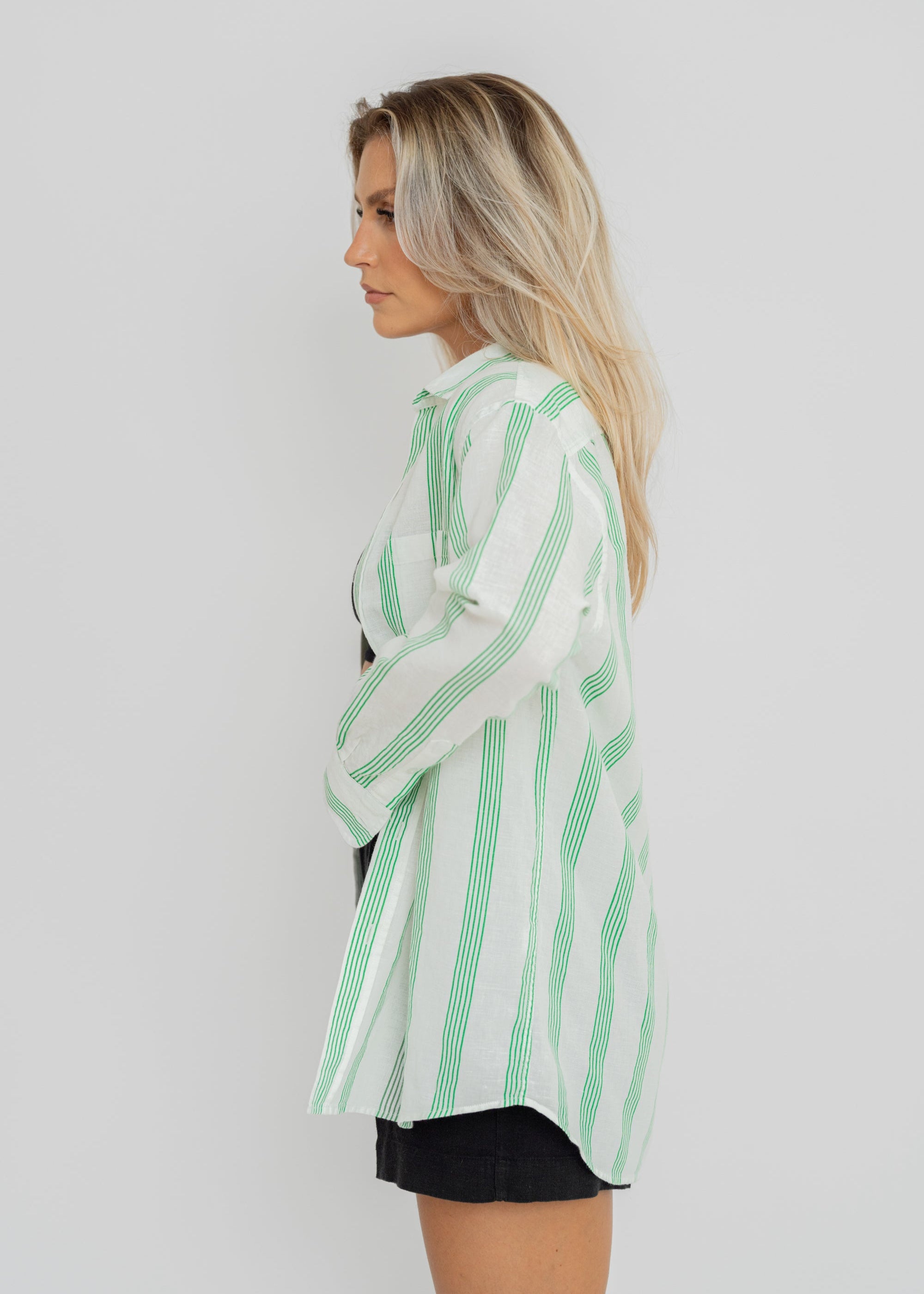 Miles Linen Shirt - Green & White