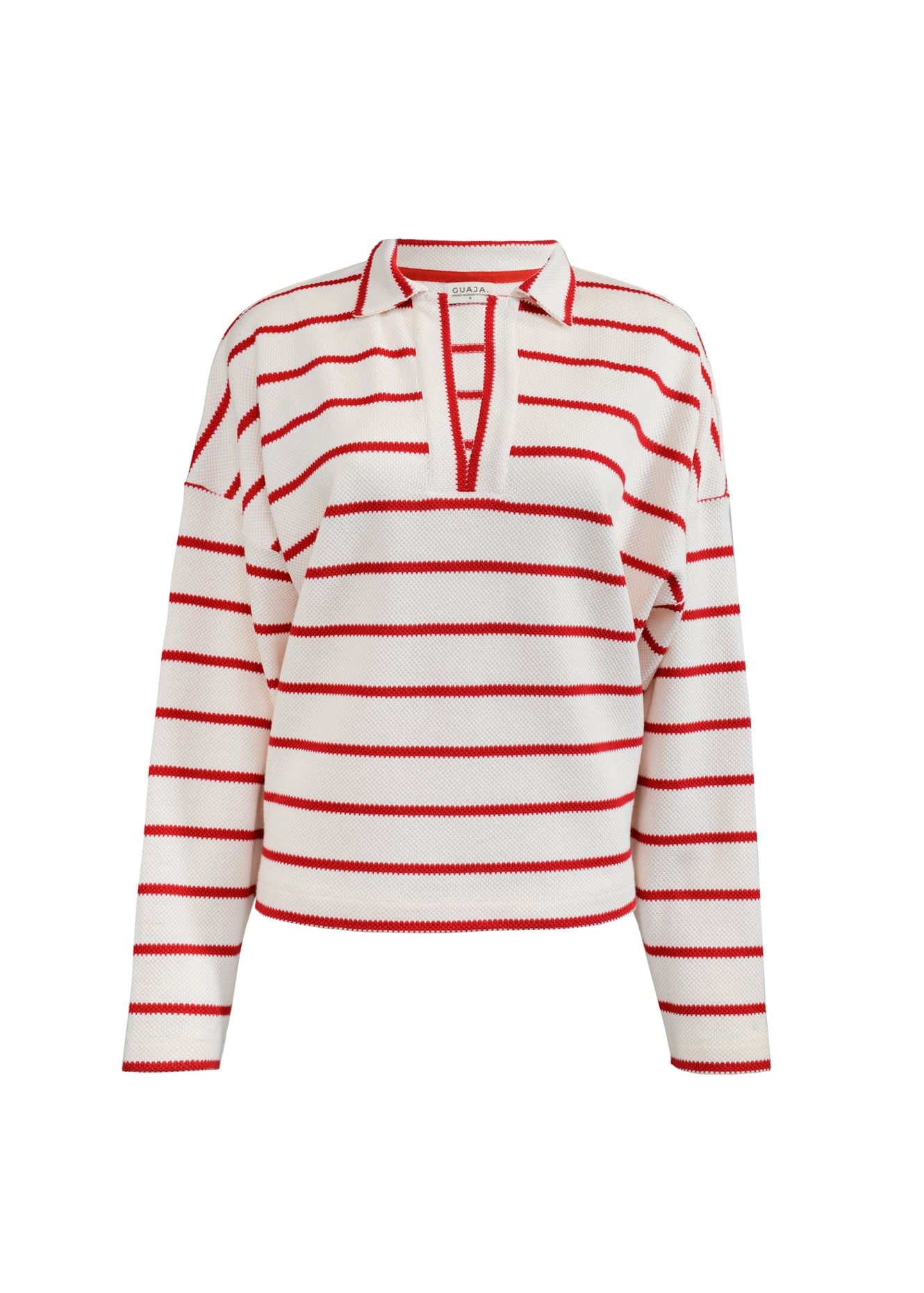 Mable Striped Polo Sweater - Cream & Red