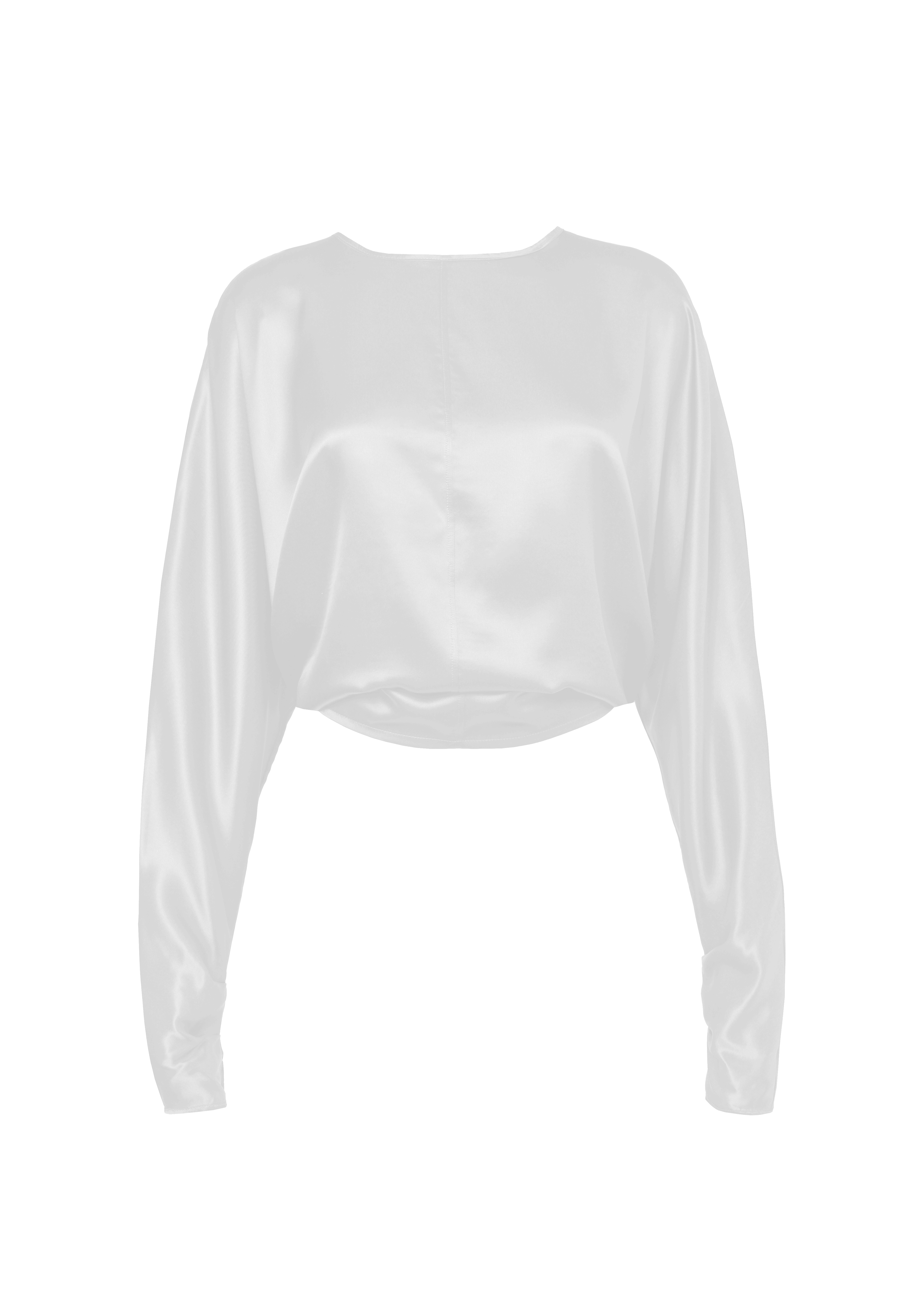 Halo Long Sleeve Satin Blouse - White