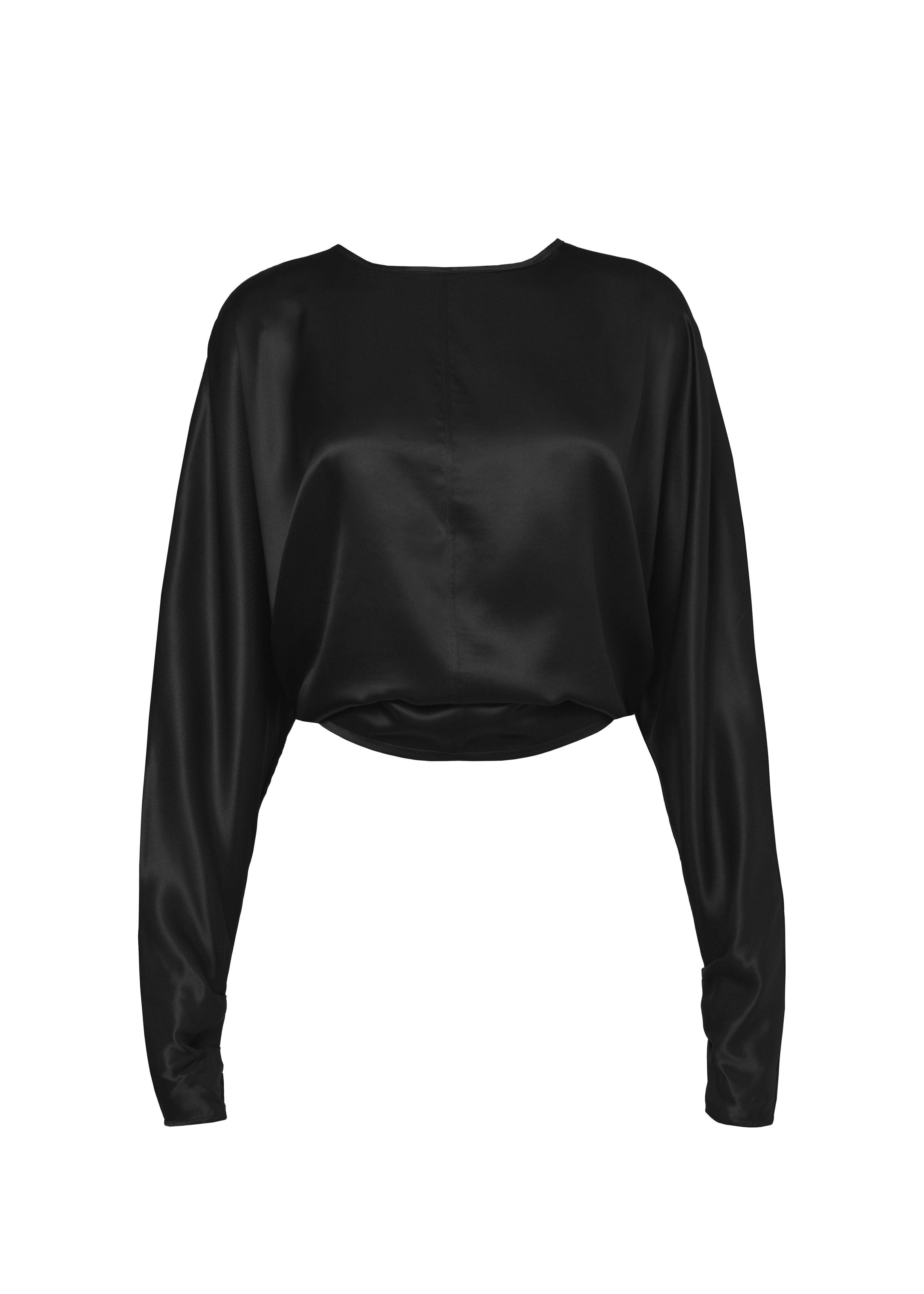 Halo Long Sleeve Satin Blouse - Black