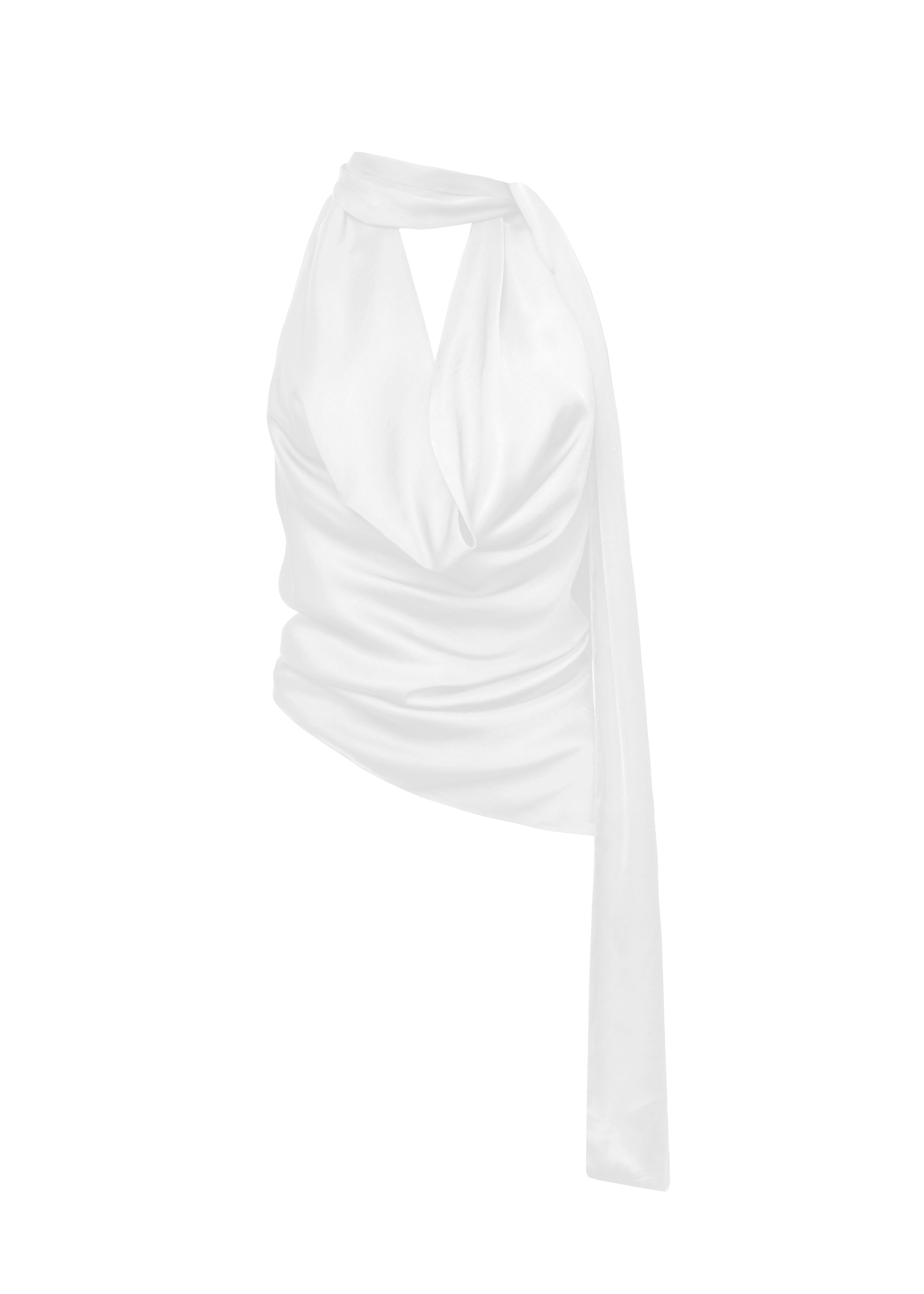 Halo Satin Backless Halter Top - White