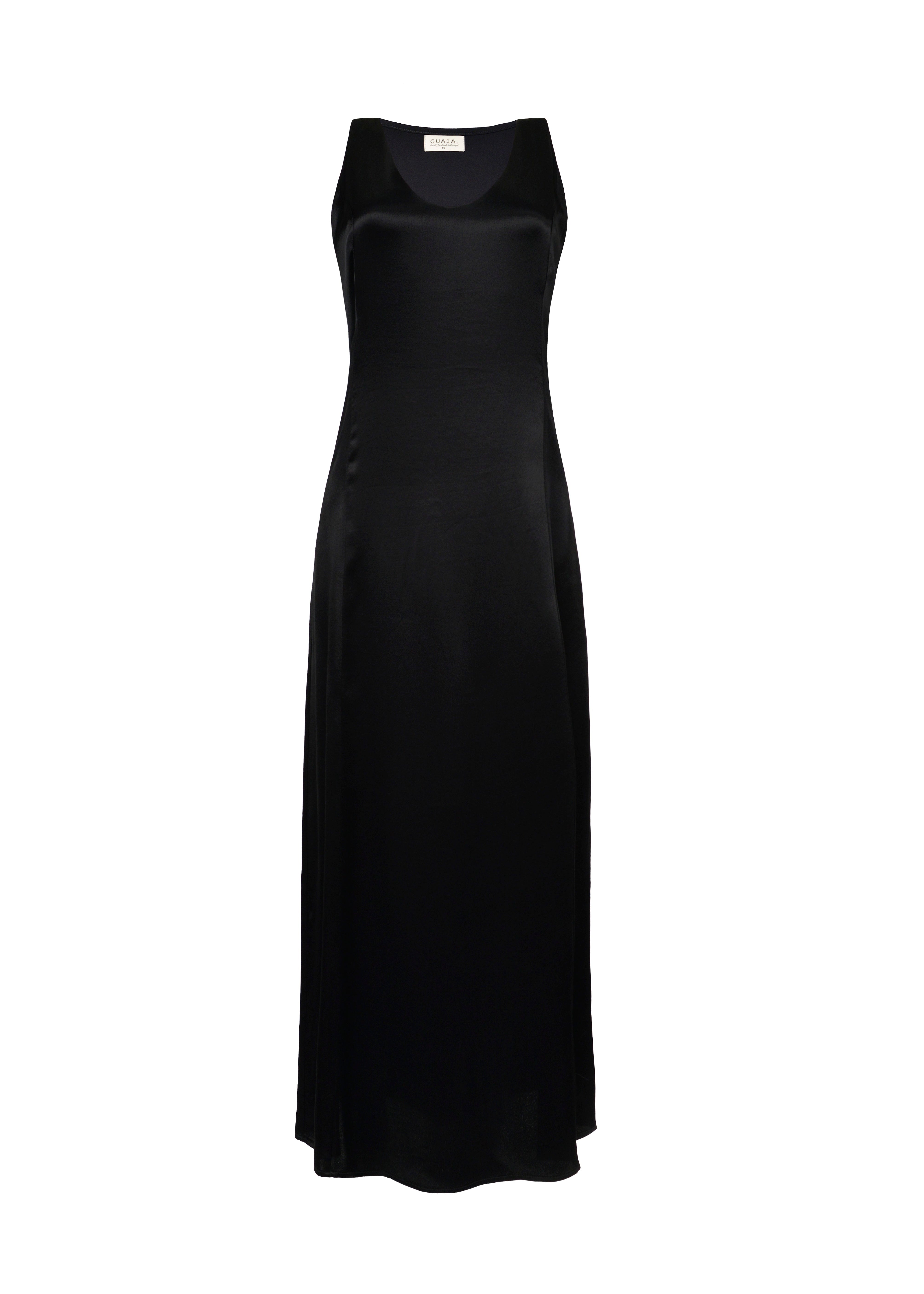 Elena Long Satin Dress - Black