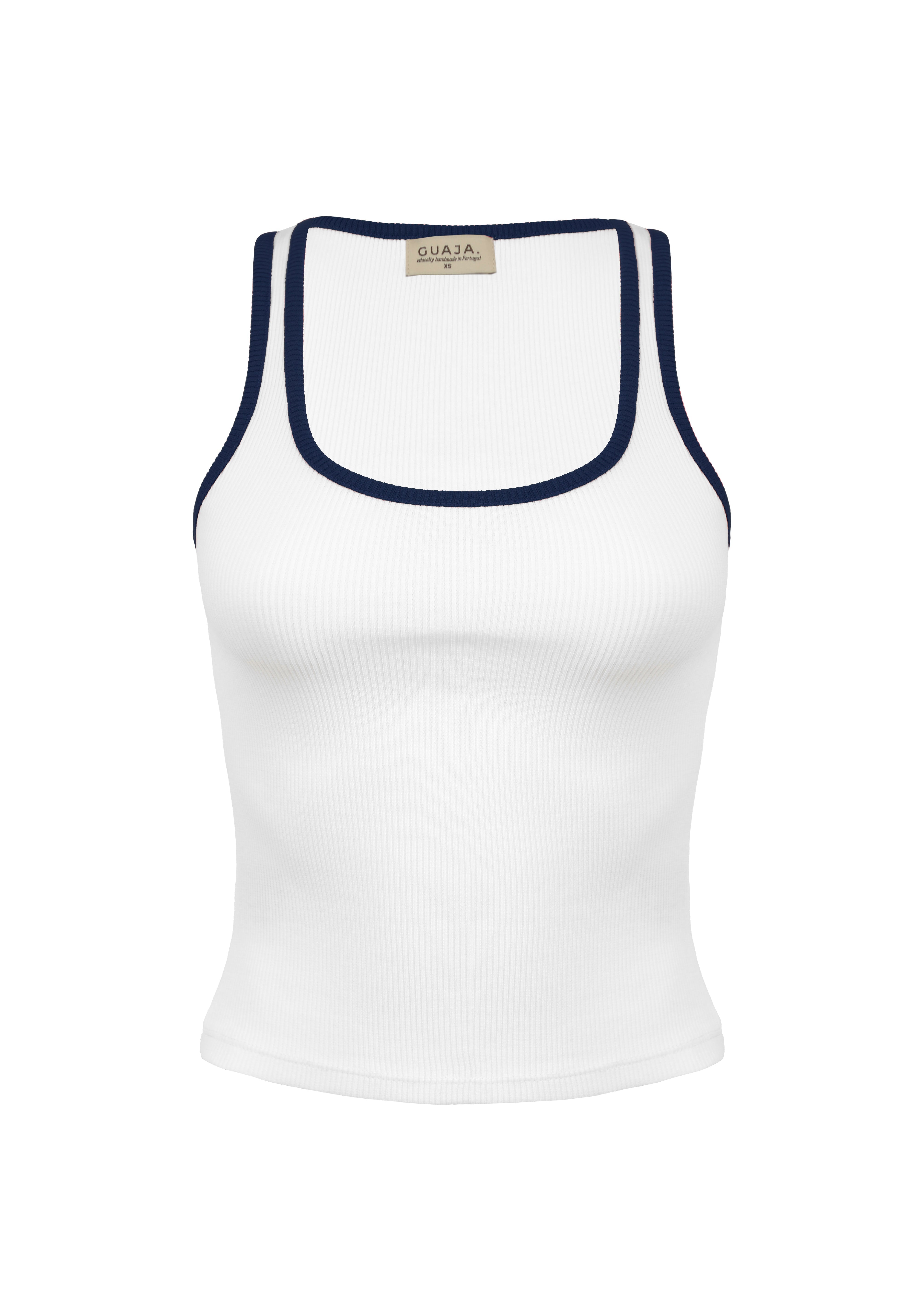 Jimmy Contrast Tank Top - White and Blue