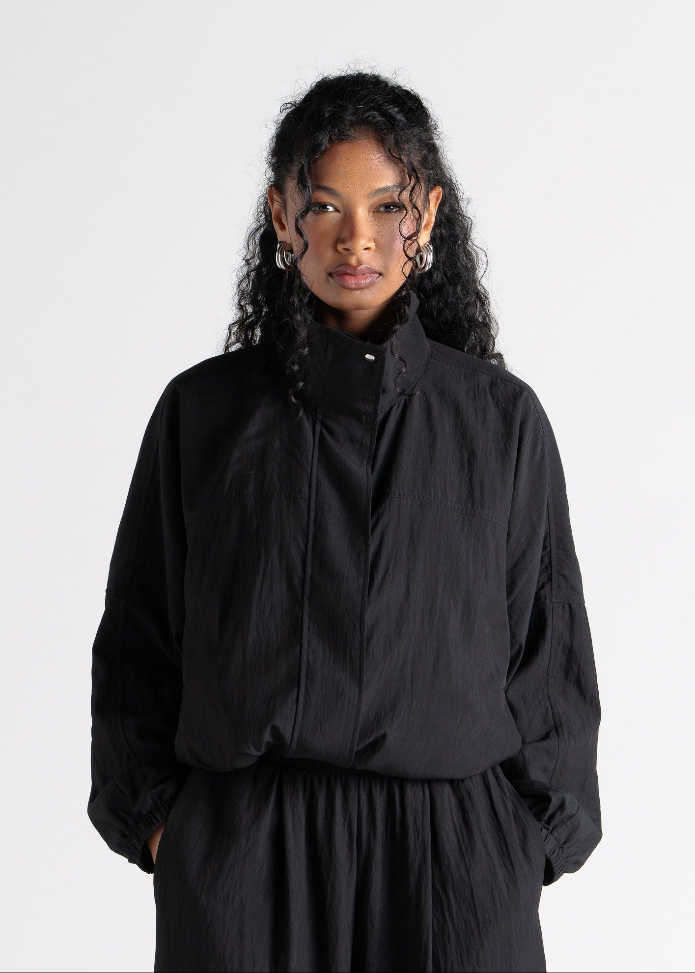 Carter High Neck Windbreaker Jacket – Black
