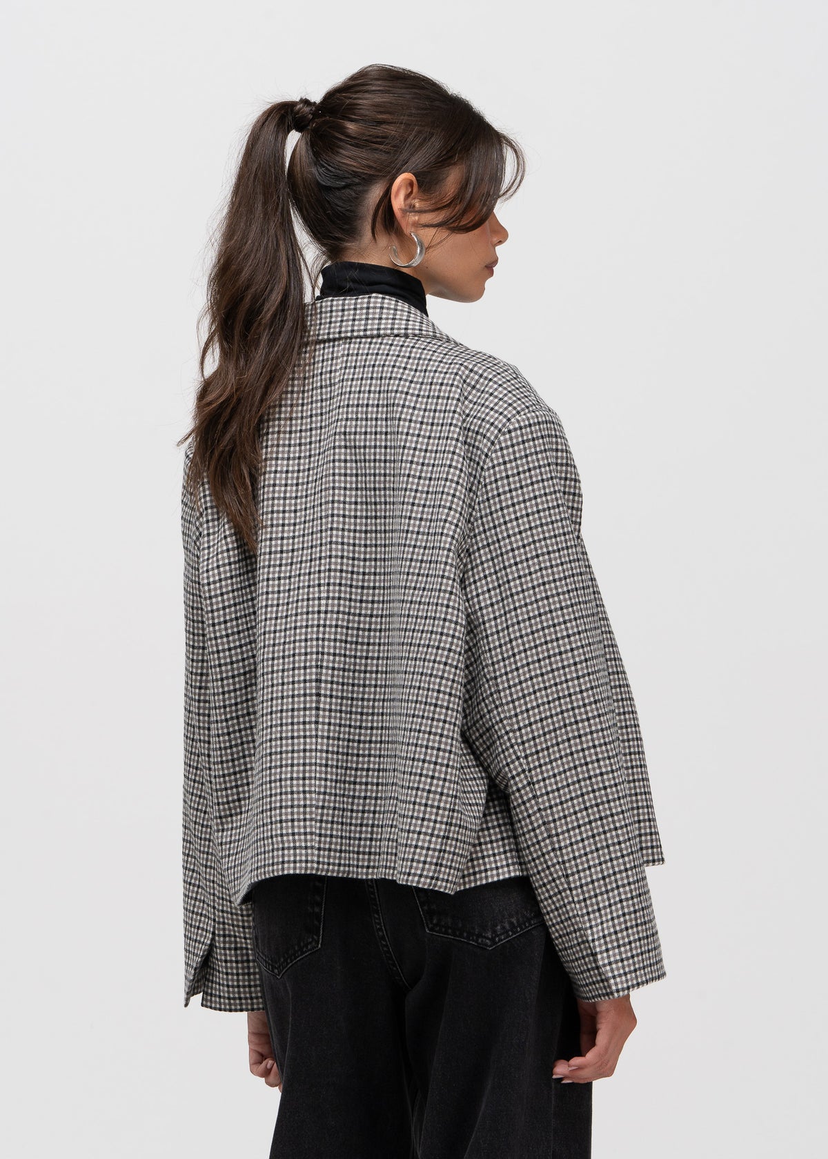 Yoko Cropped Check Wool Blazer