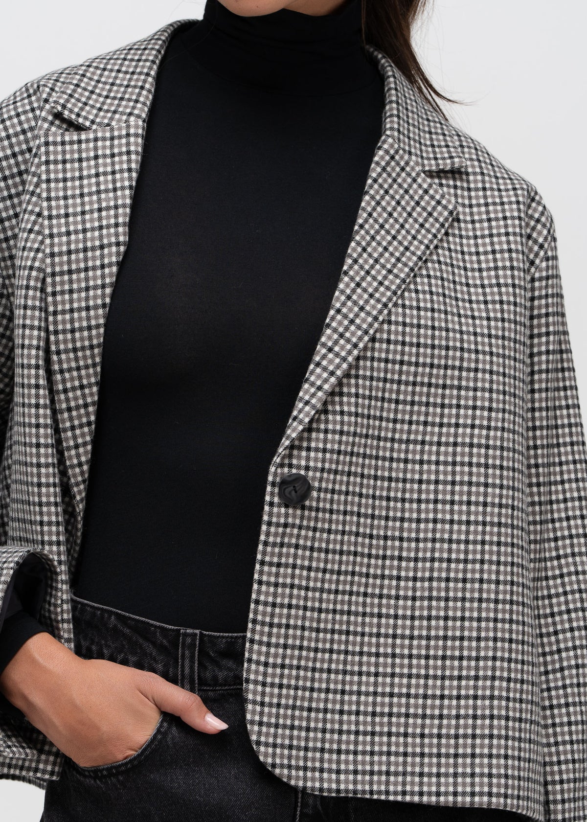 Yoko Cropped Check Wool Blazer