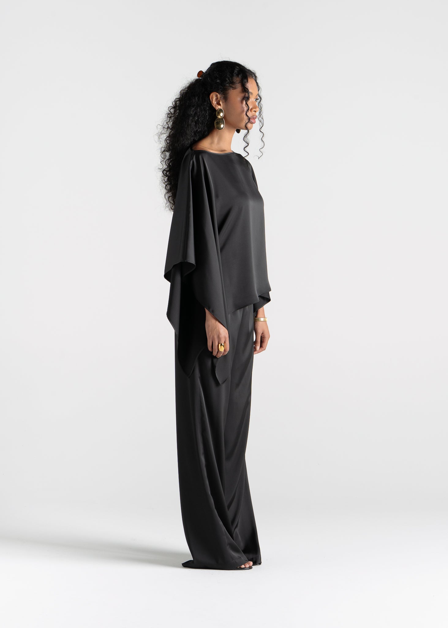 Giulia Satin Cape Top - Black