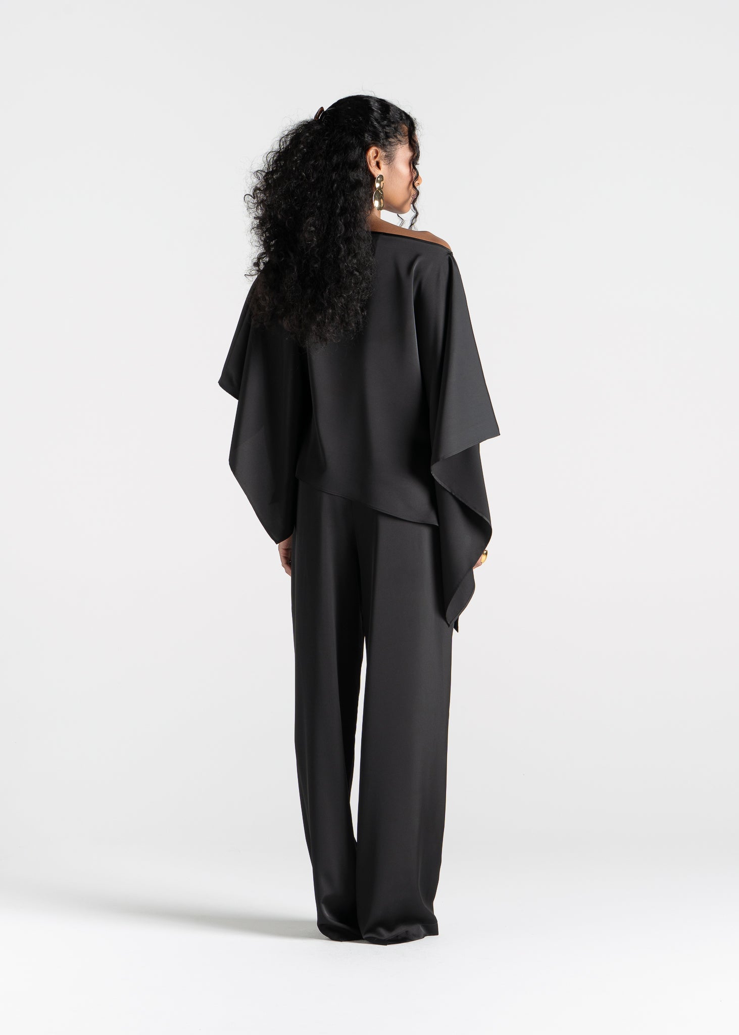 Giulia Loose Satin Pants - Black
