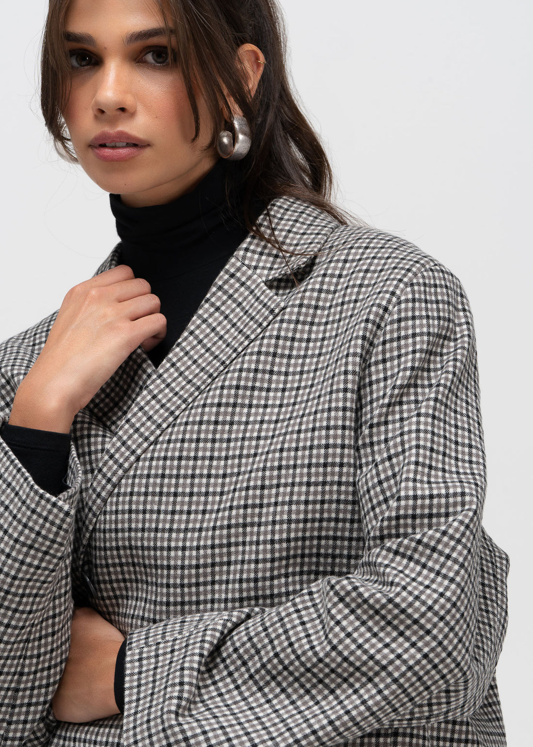 Yoko Cropped Check Wool Blazer