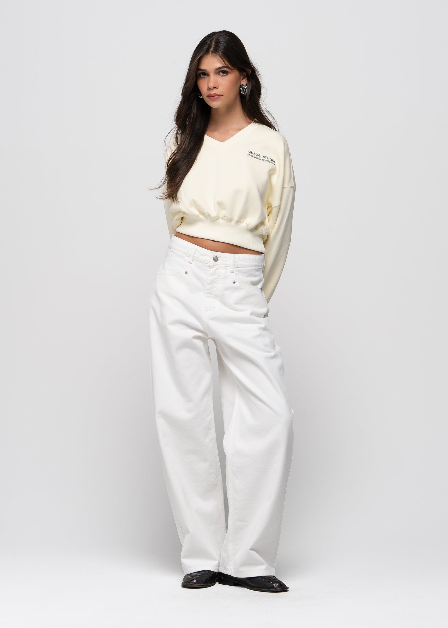 Comfort Fleece V-Neck Cropped Sweater - Baby Yellow