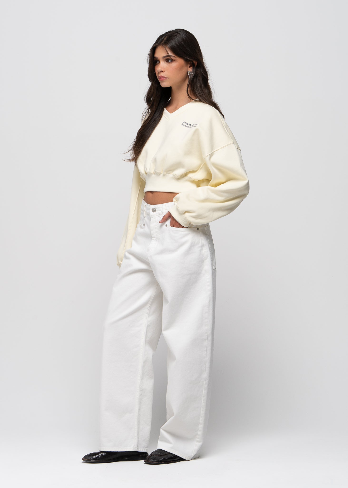 Comfort Fleece V-Neck Cropped Sweater - Baby Yellow