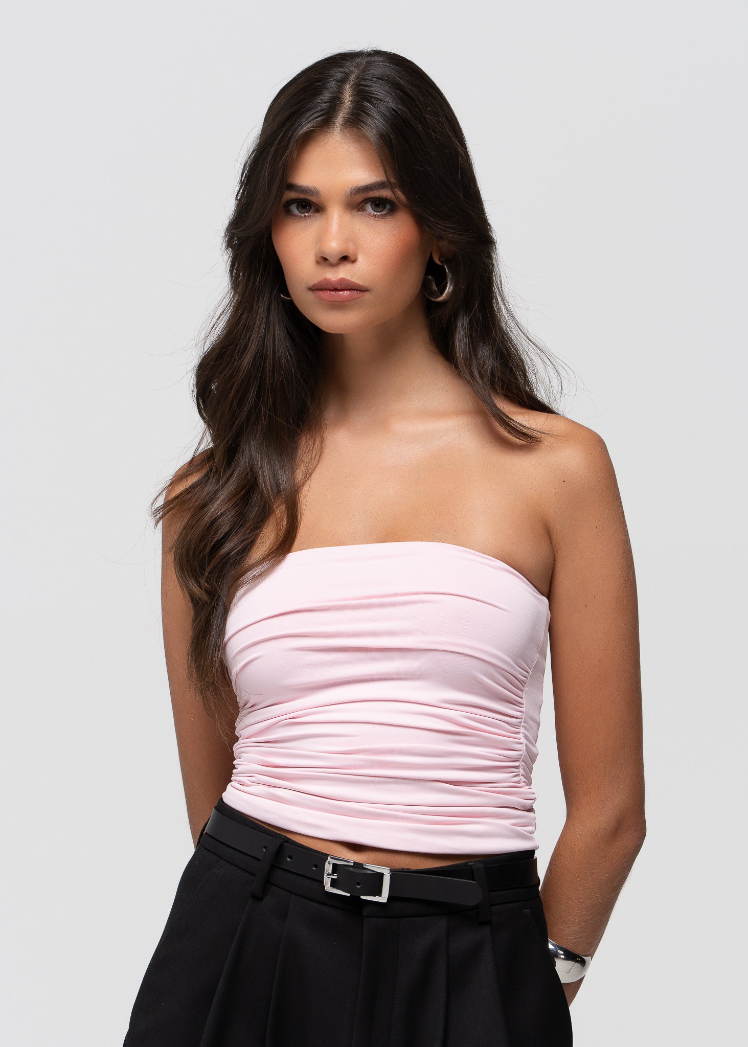 Noa Ruched Bandeau Top - Baby Pink
