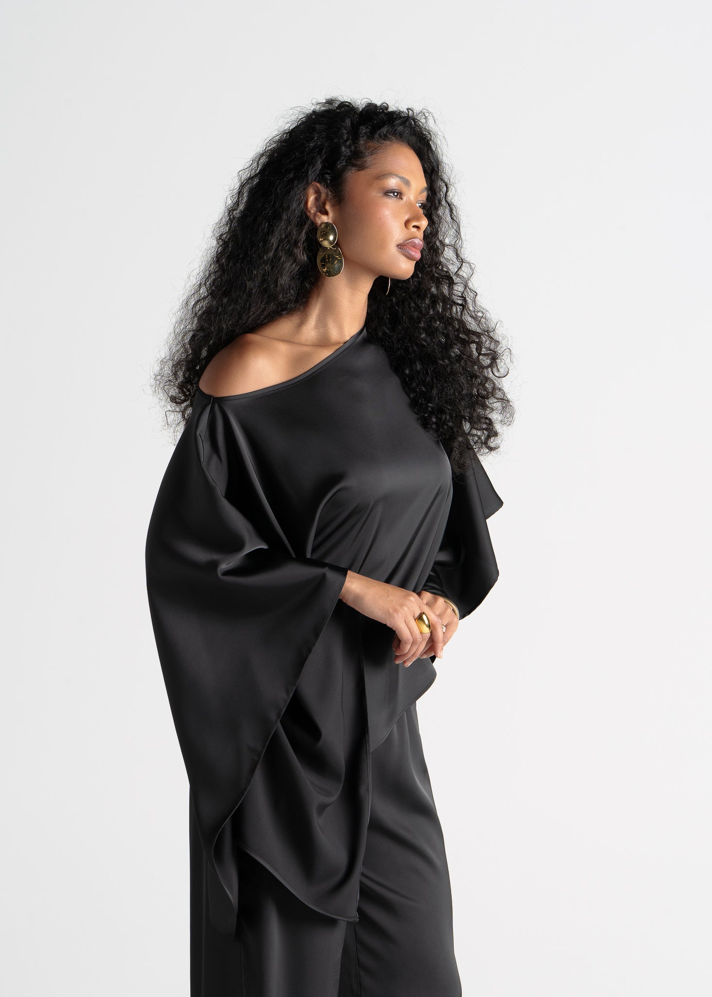 Giulia Satin Cape Top - Black