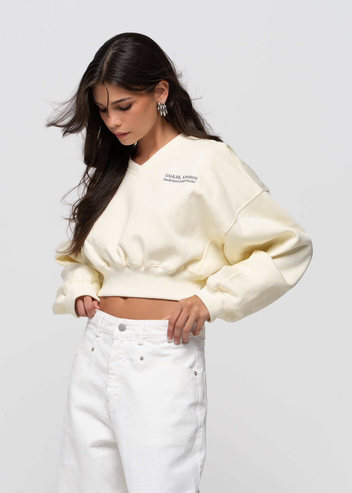 Comfort Fleece V-Neck Cropped Sweater - Baby Yellow