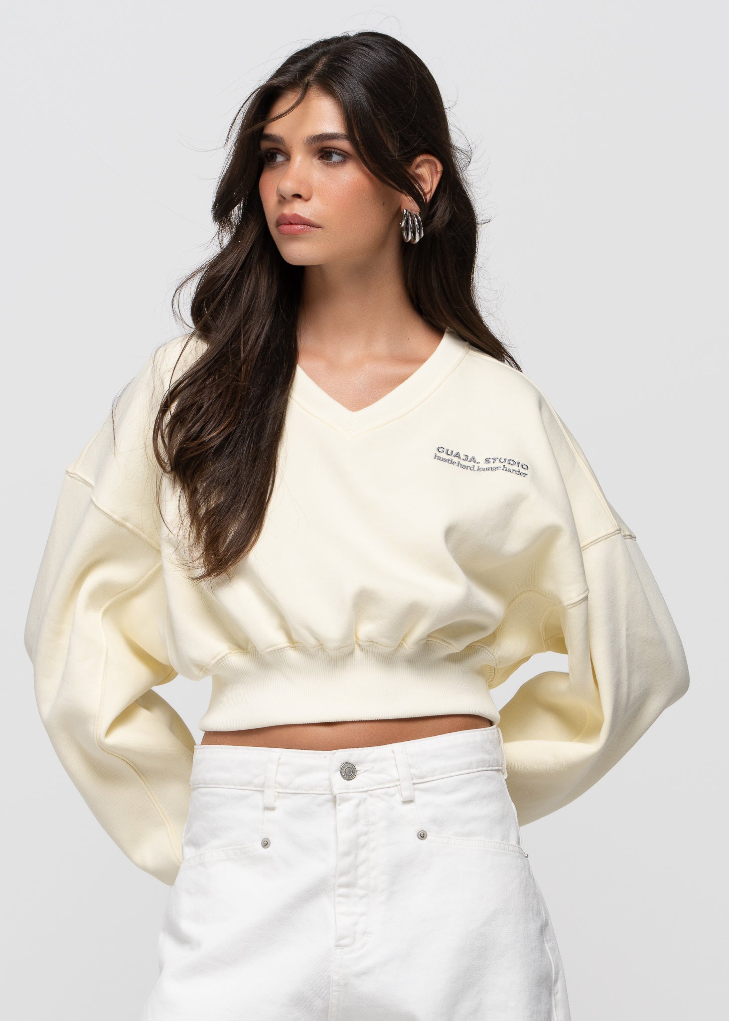 Comfort Fleece V-Neck Cropped Sweater - Baby Yellow