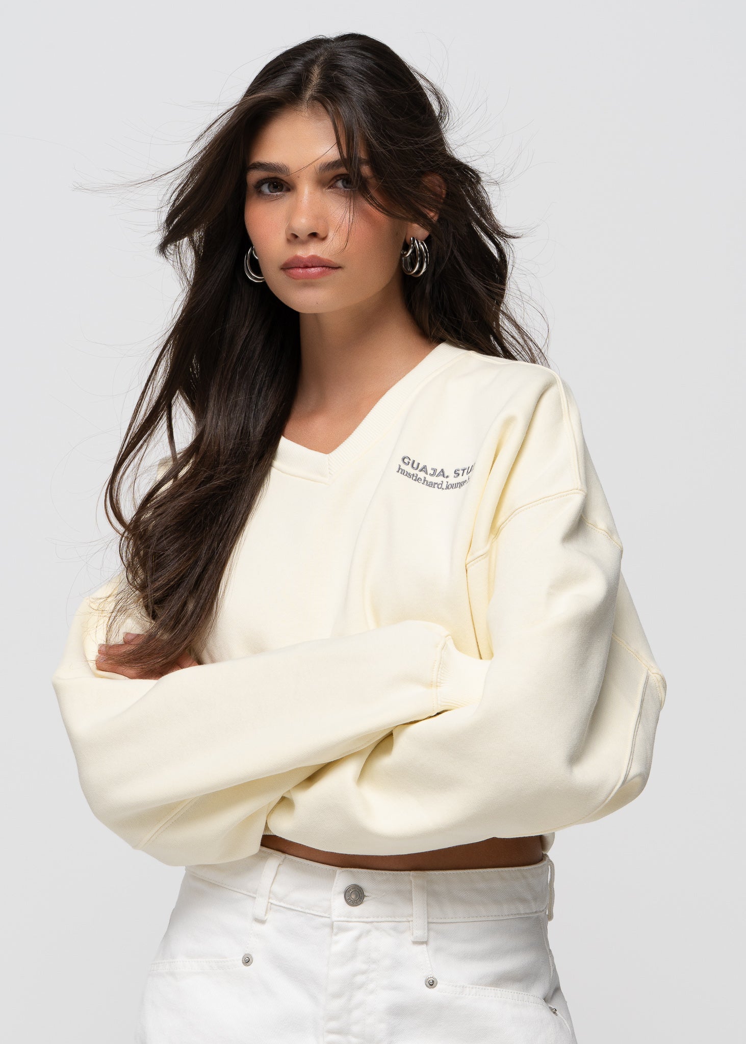 Comfort Fleece V-Neck Cropped Sweater - Baby Yellow