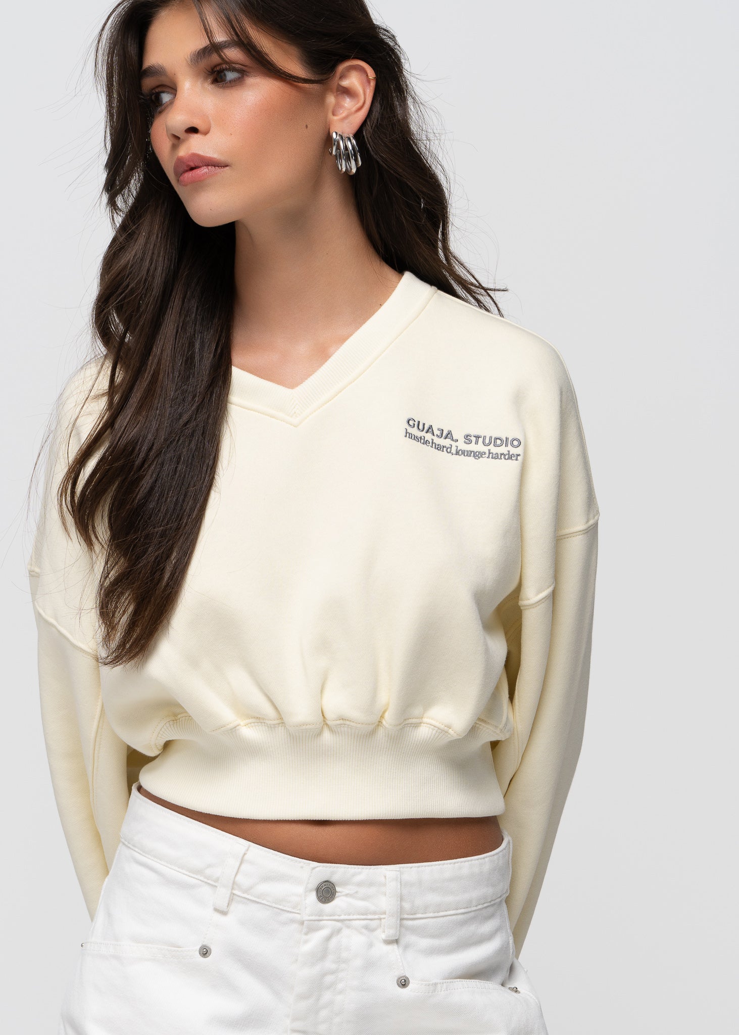 Comfort Fleece V-Neck Cropped Sweater - Baby Yellow
