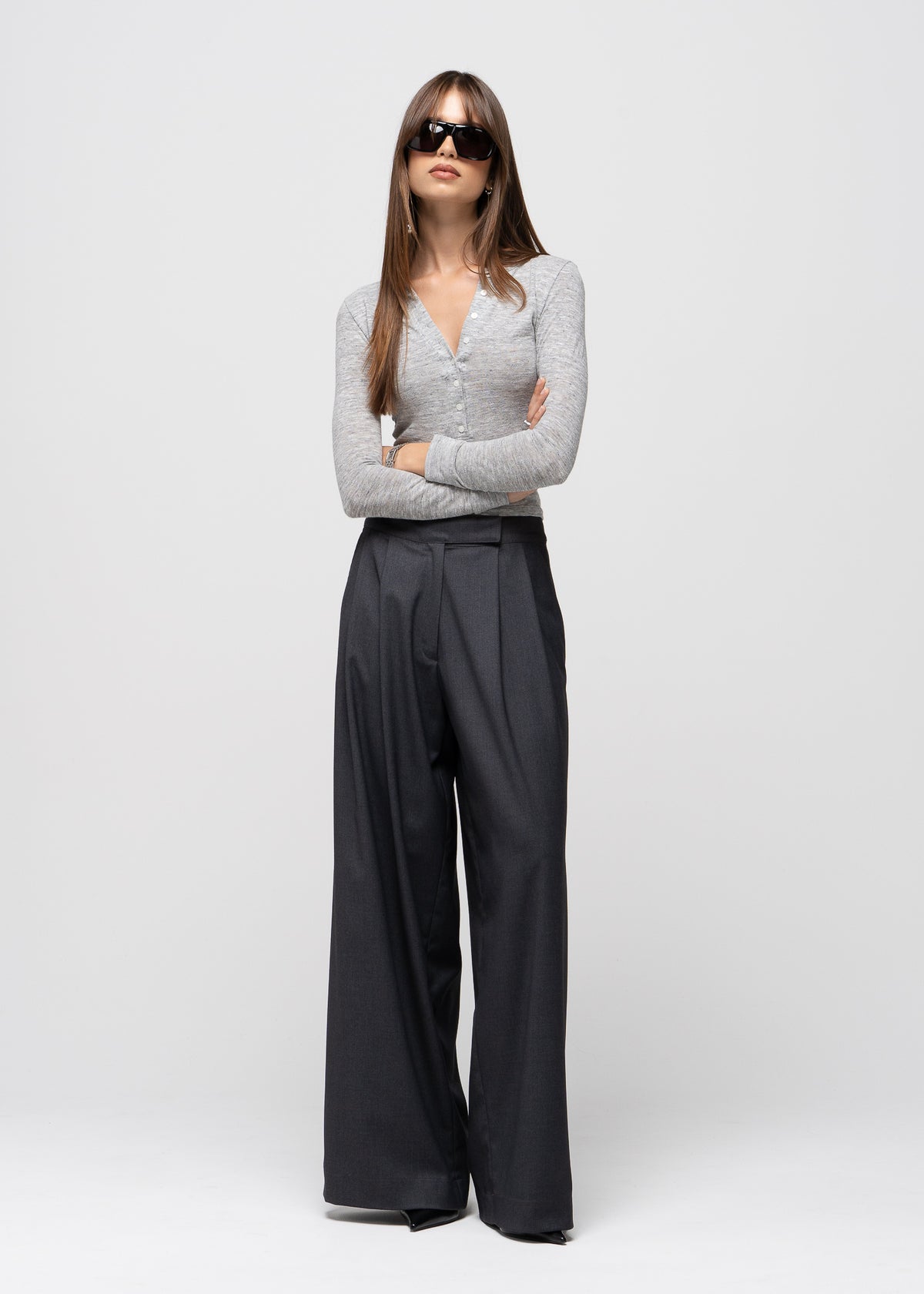 Bianca Linen Wide Leg Trousers - Anthracite
