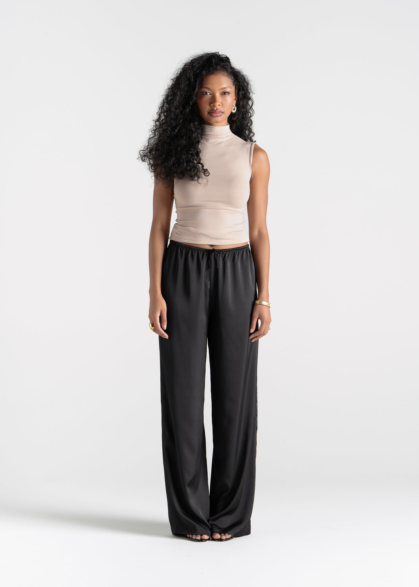 Giulia Loose Satin Pants - Black
