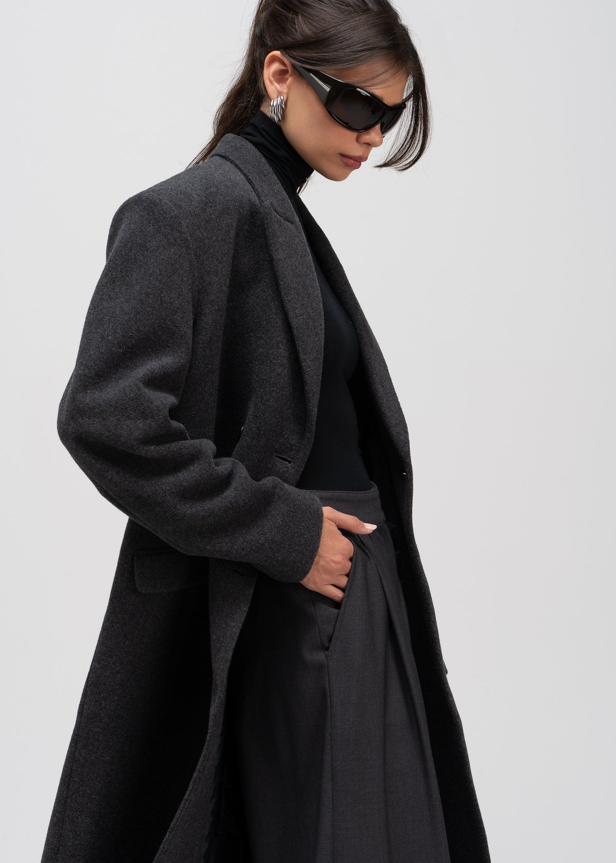 Brabus Maxi Wool Oversized Coat - Charcoal
