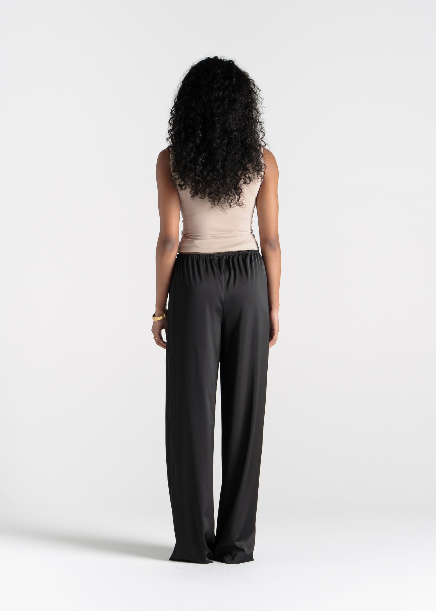 Giulia Loose Satin Pants - Black