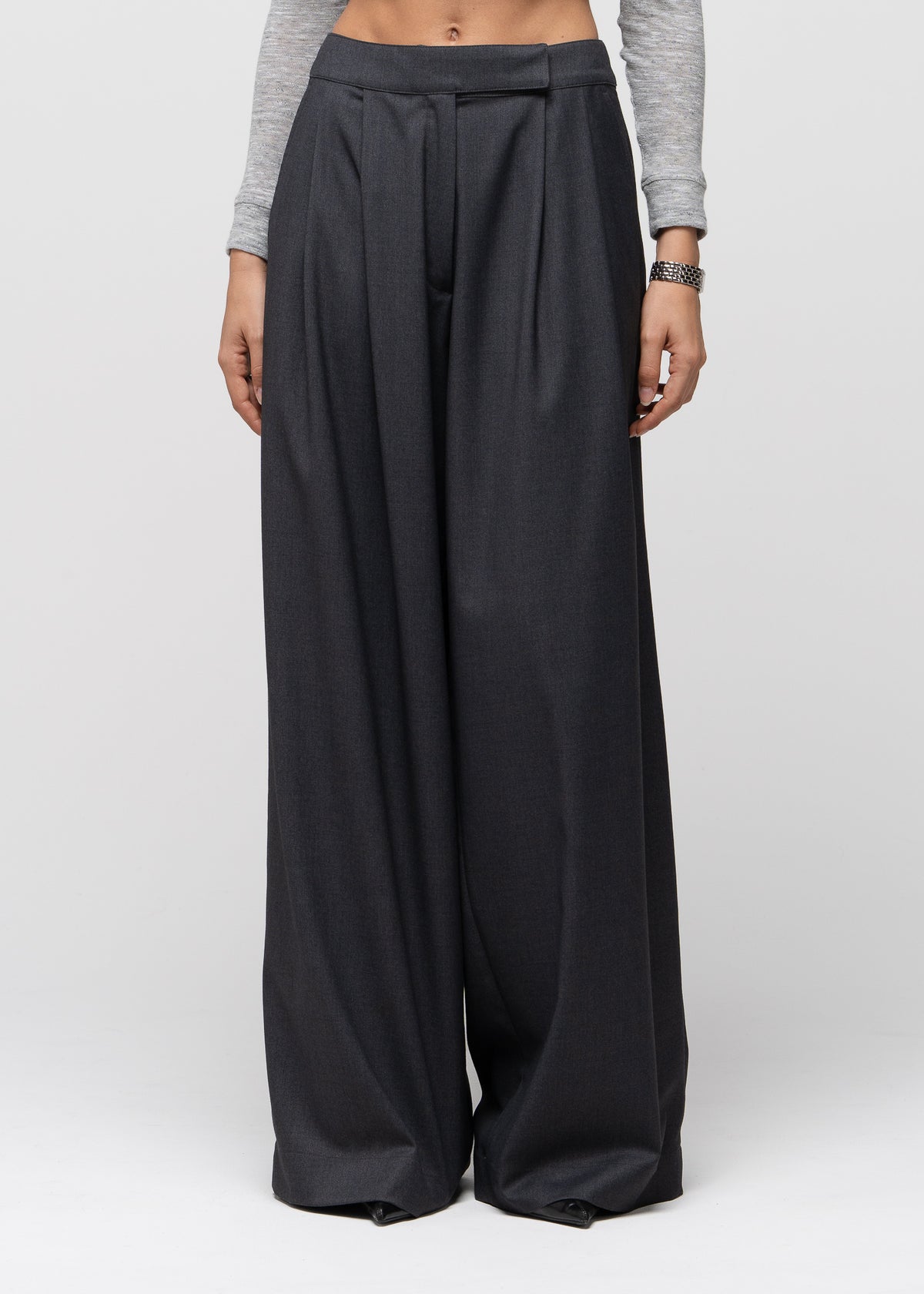 Bianca Linen Wide Leg Trousers - Anthracite