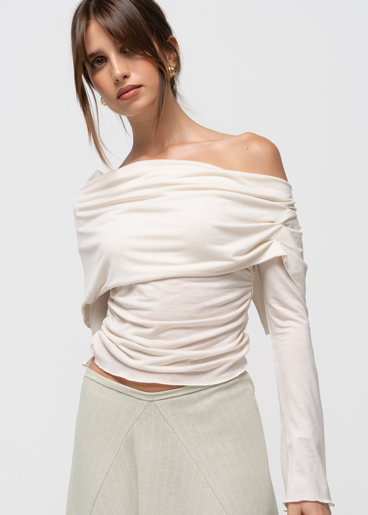 Rose Draped Off-Shoulder Top - Cream