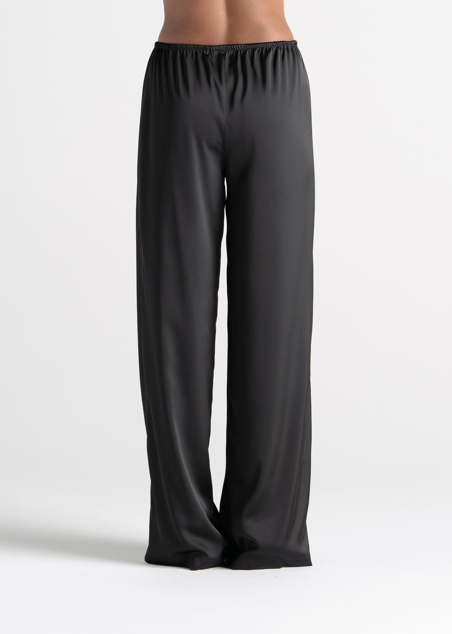 Giulia Loose Satin Pants - Black