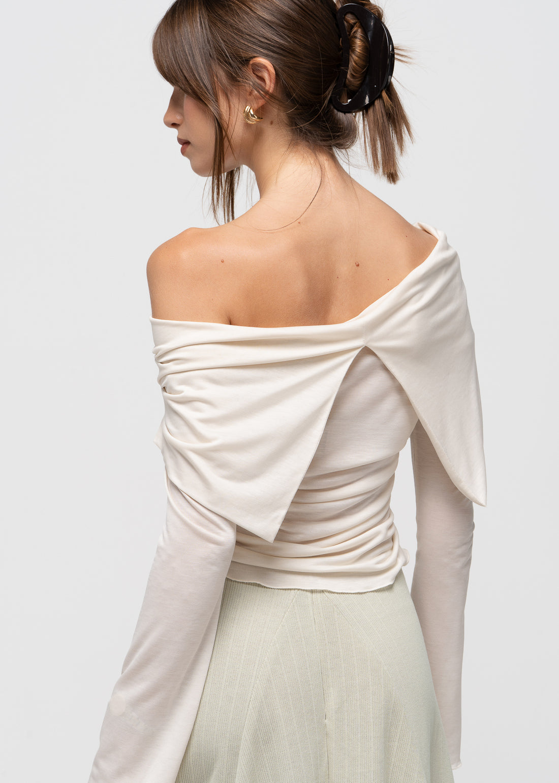 Rose Draped Off-Shoulder Top - Cream