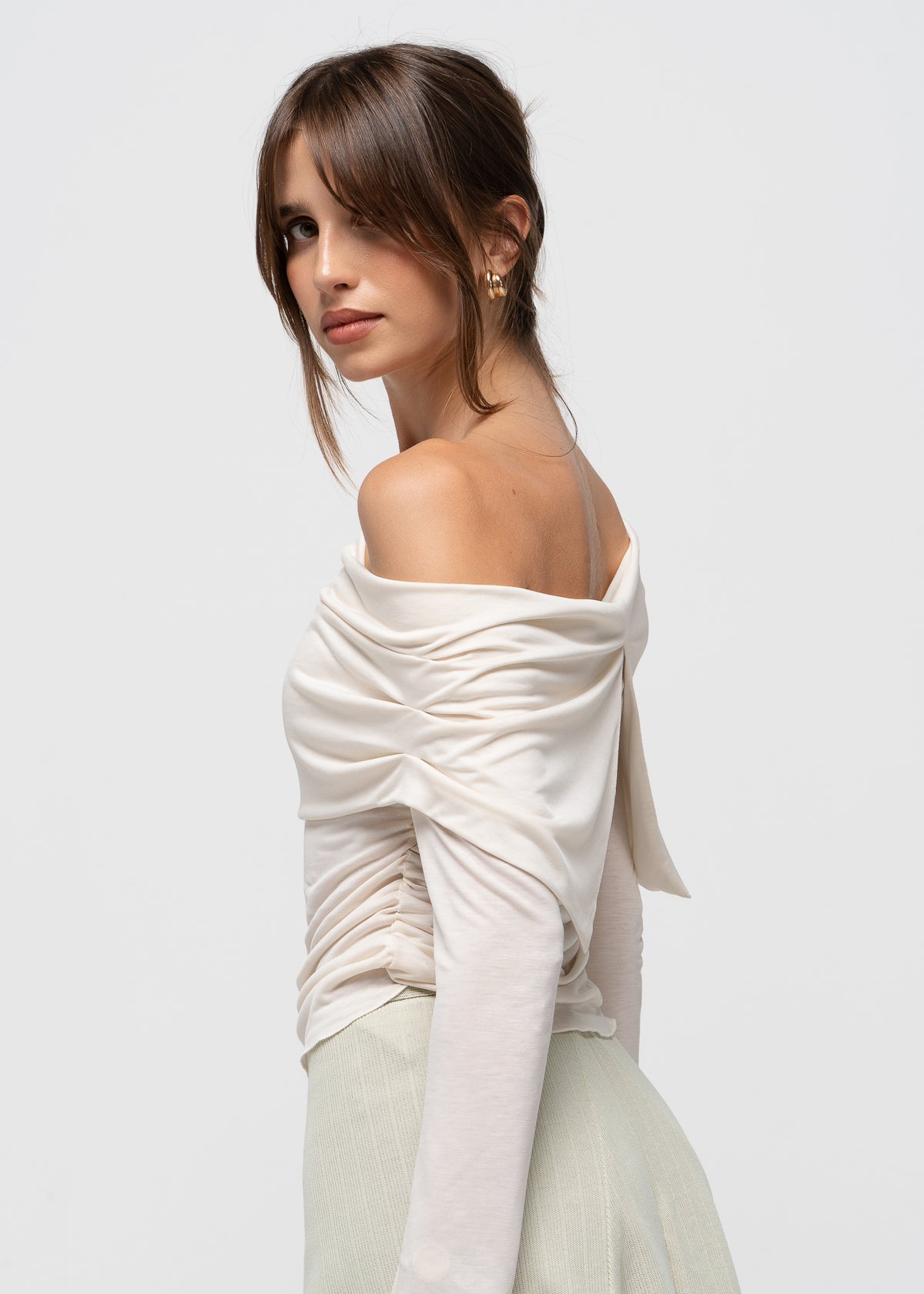 Rose Draped Off-Shoulder Top - Cream