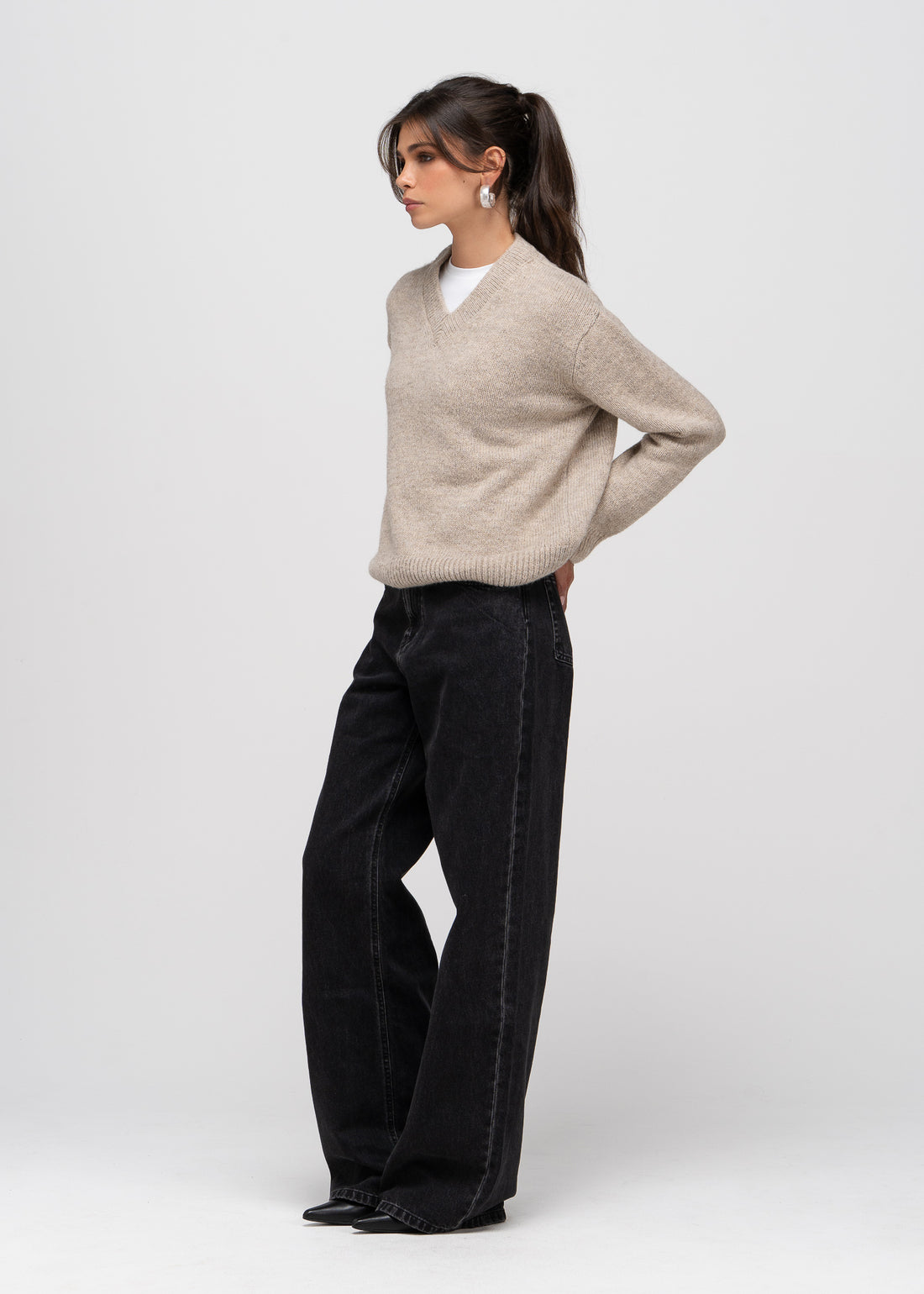 Mia Mid-Waist Wide Leg Jeans - Dark Grey