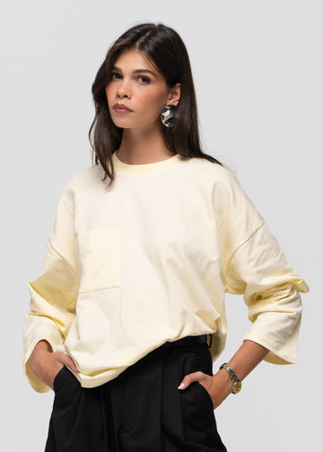 Brady Oversized Long Sleeve Top - Butter Yellow