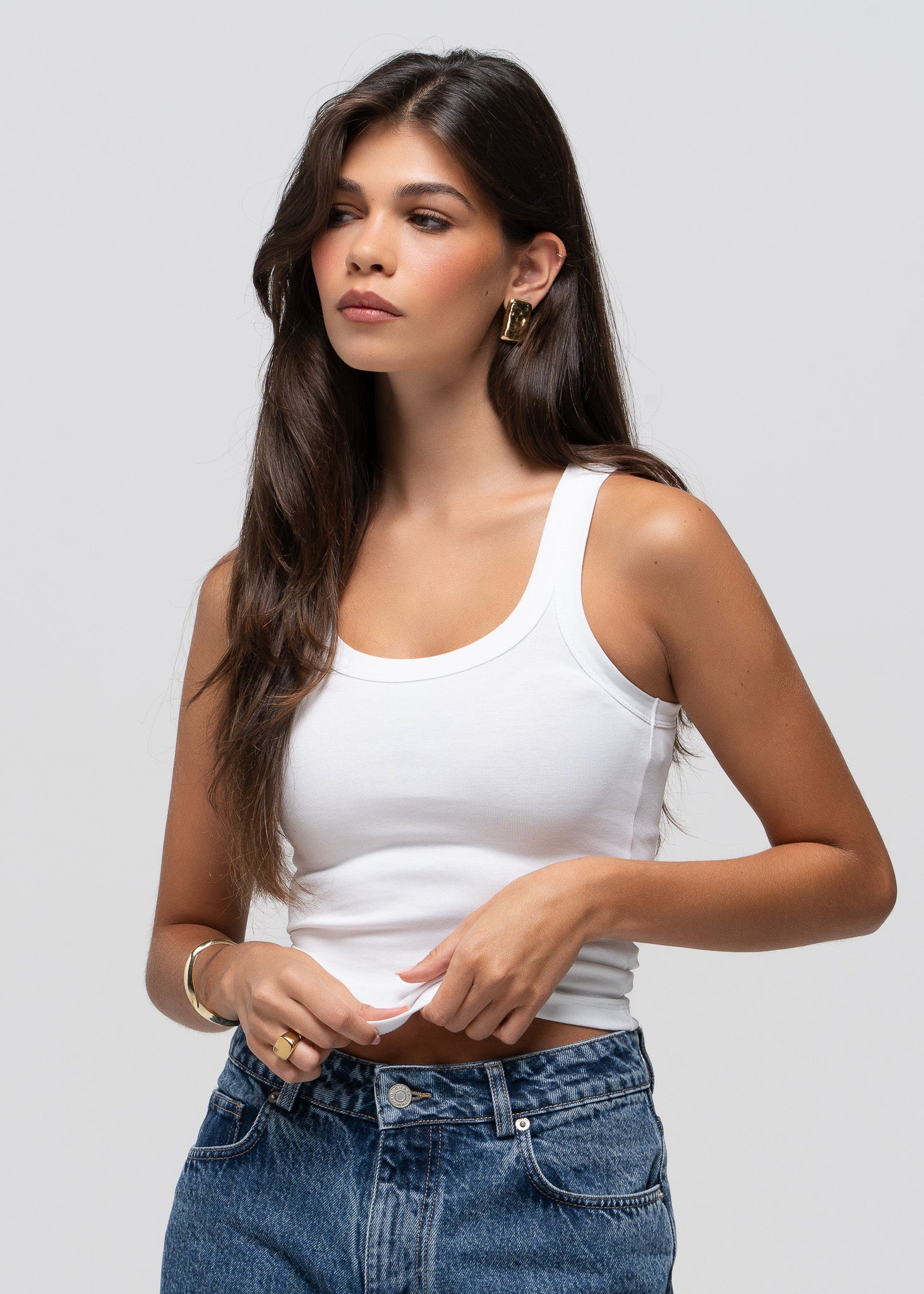 Jimmy Scoop-Neck Ribbed Tank Top - White
