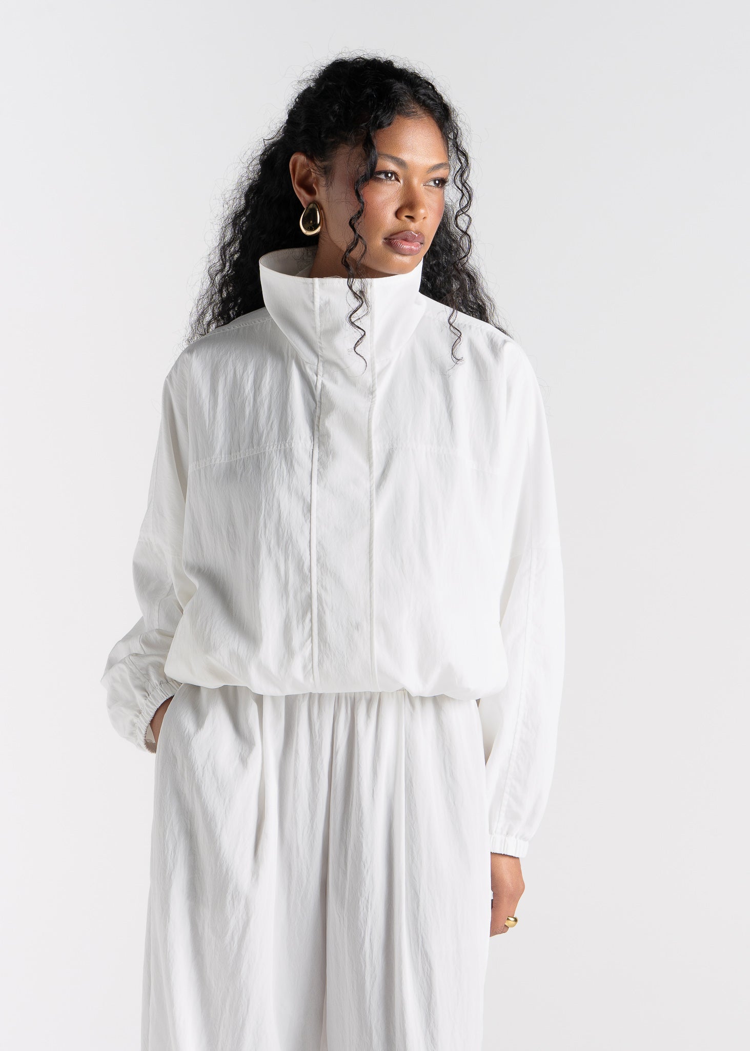 Carter High Neck Windbreaker Jacket – Ivory