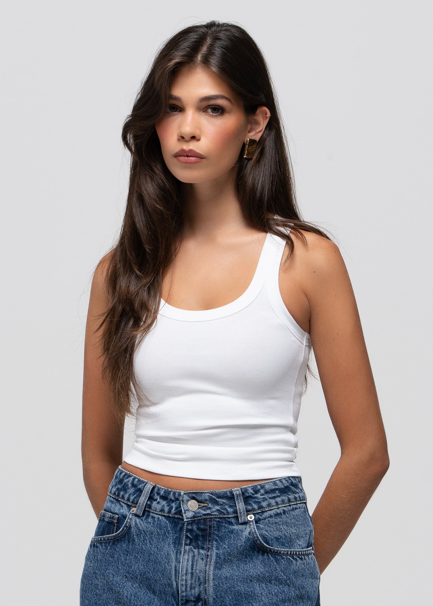 Jimmy Scoop-Neck Ribbed Tank Top - White