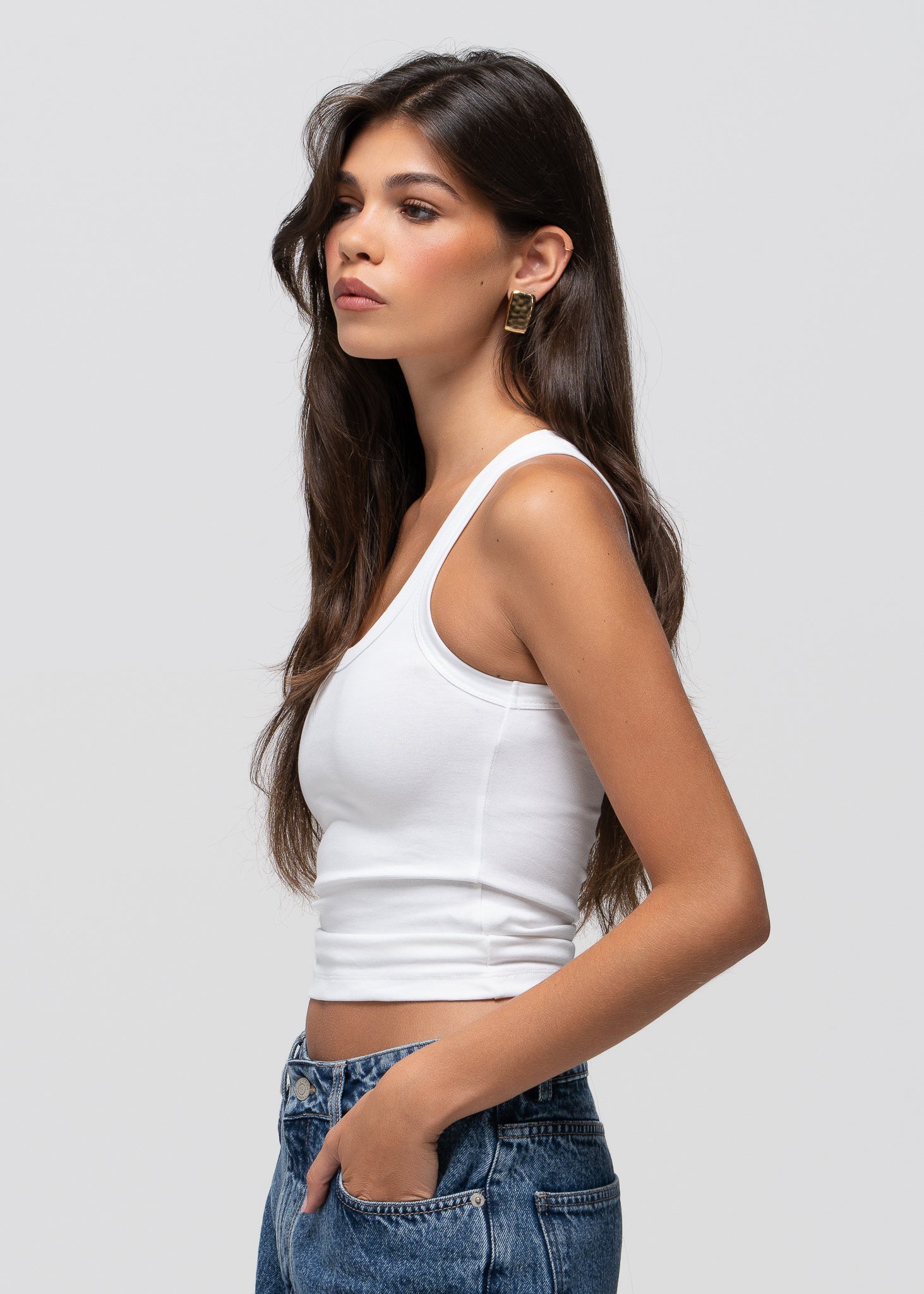 Jimmy Scoop-Neck Ribbed Tank Top - White