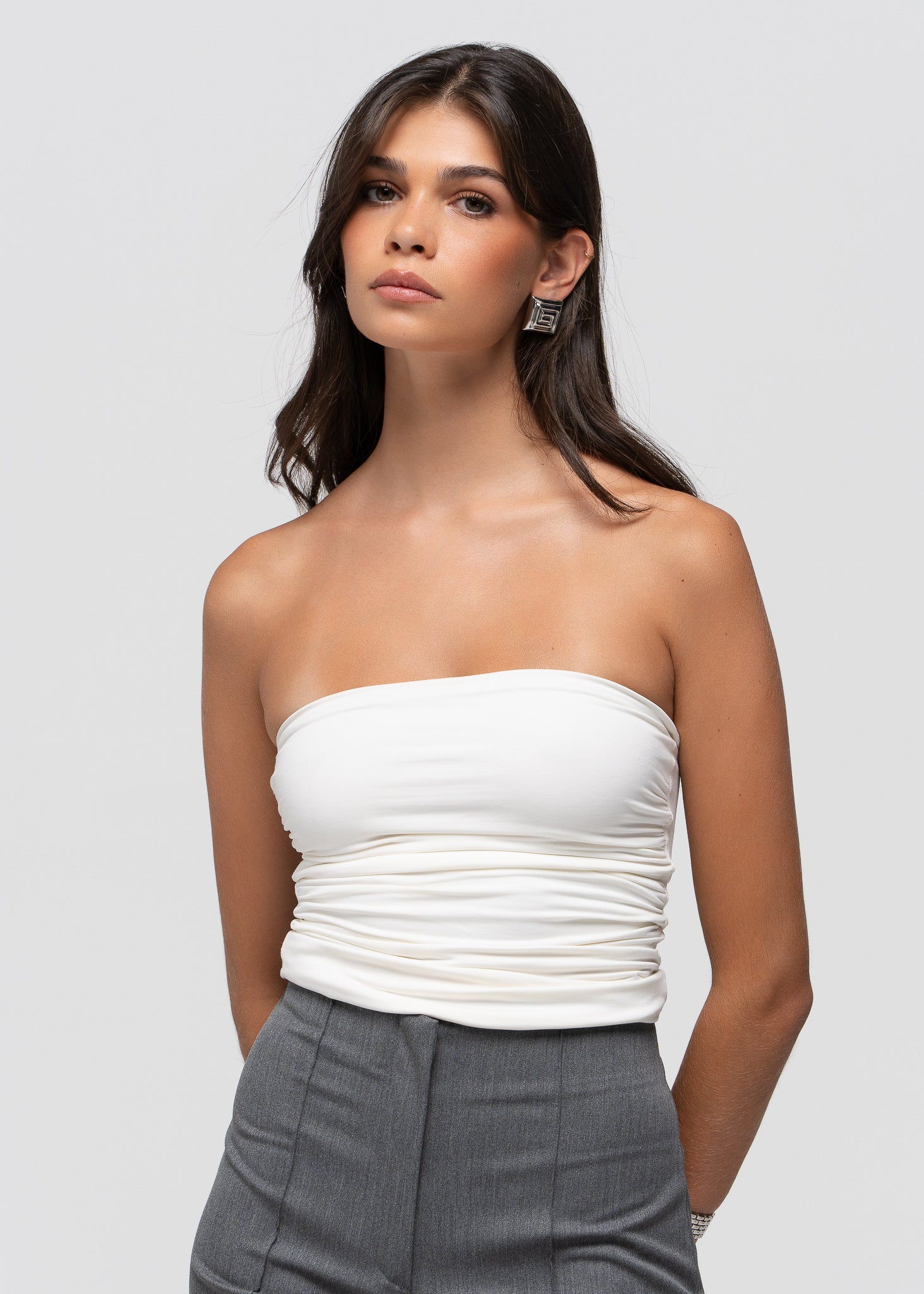 Noa Ruched Bandeau Top - White