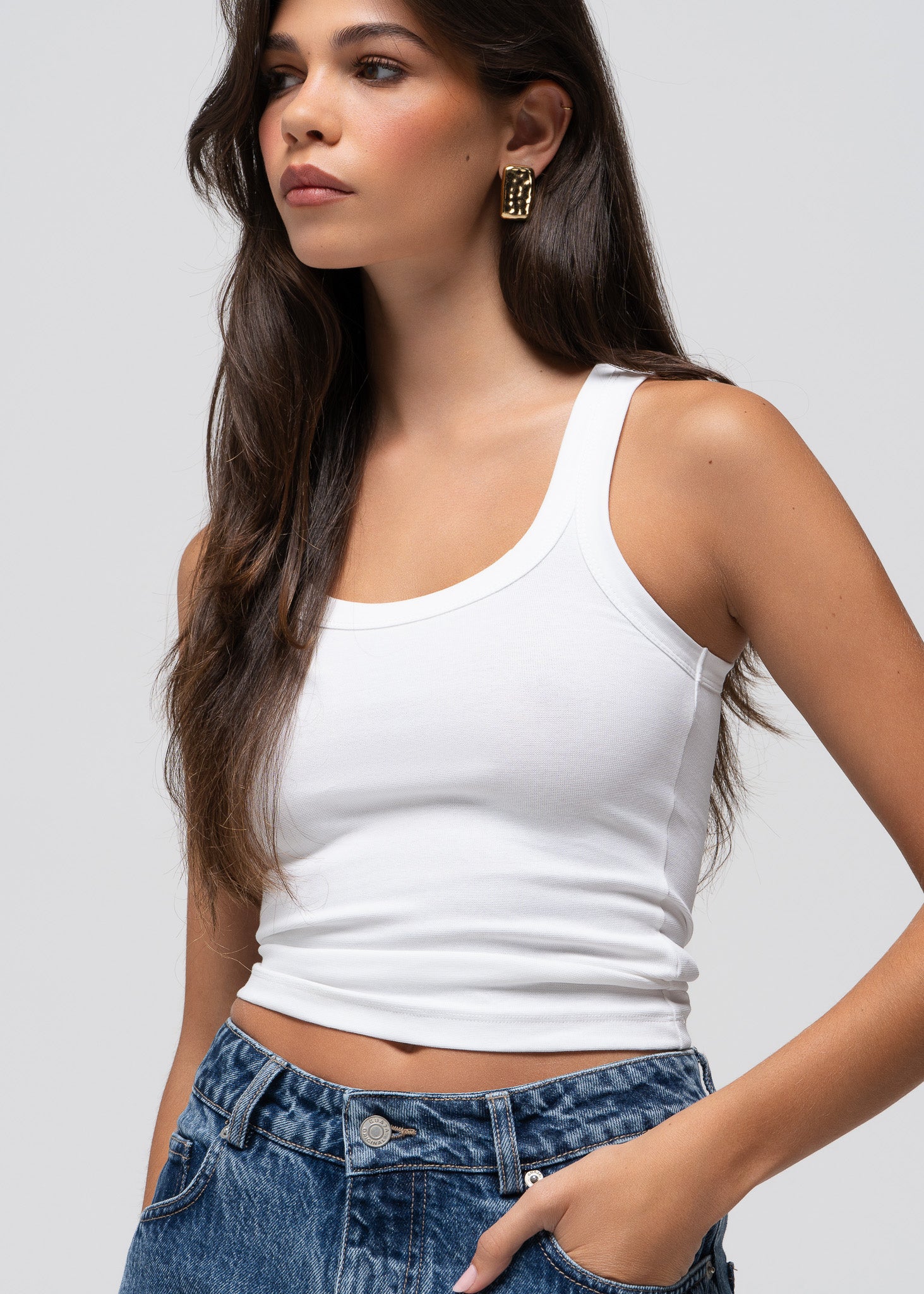 Jimmy Scoop-Neck Ribbed Tank Top - White