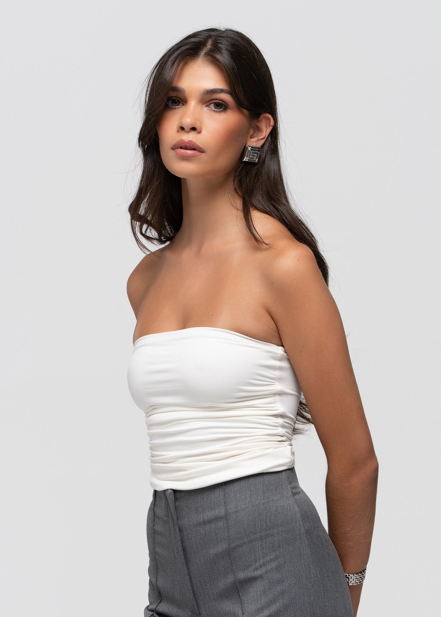 Noa Ruched Bandeau Top - White