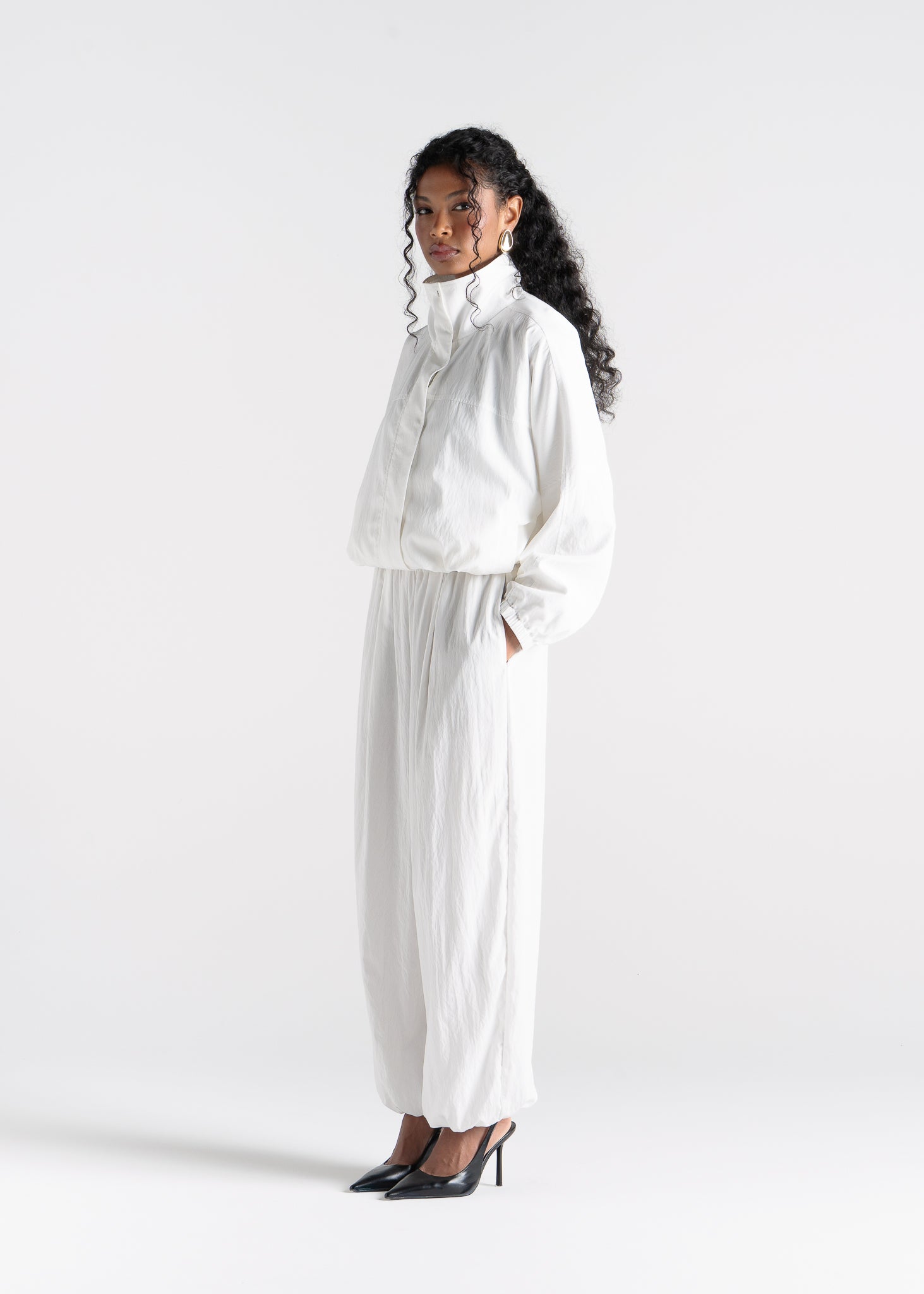 Carter High Neck Windbreaker Jacket – Ivory