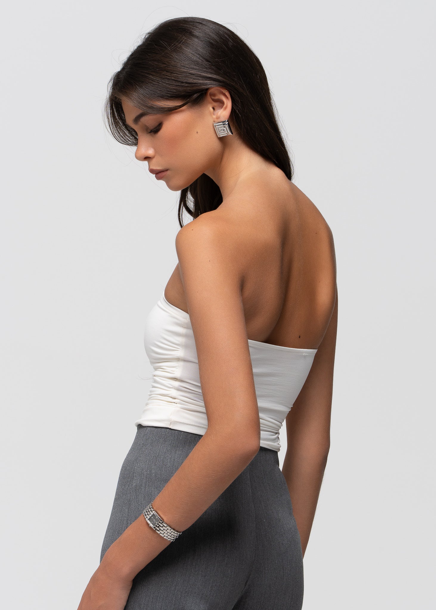 Noa Ruched Bandeau Top - White