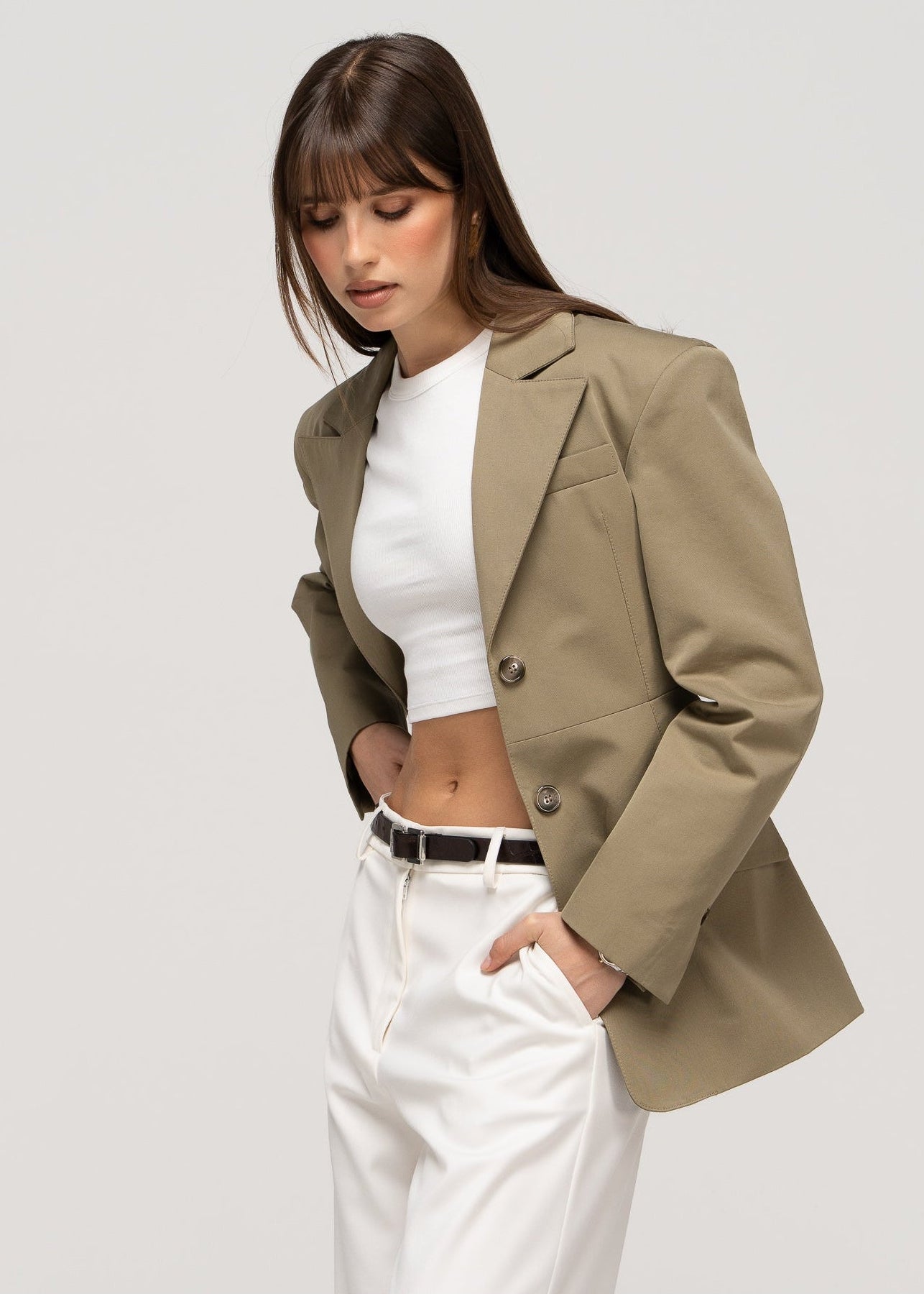 Ella Structured Waist-Cinched Blazer - Olive Green